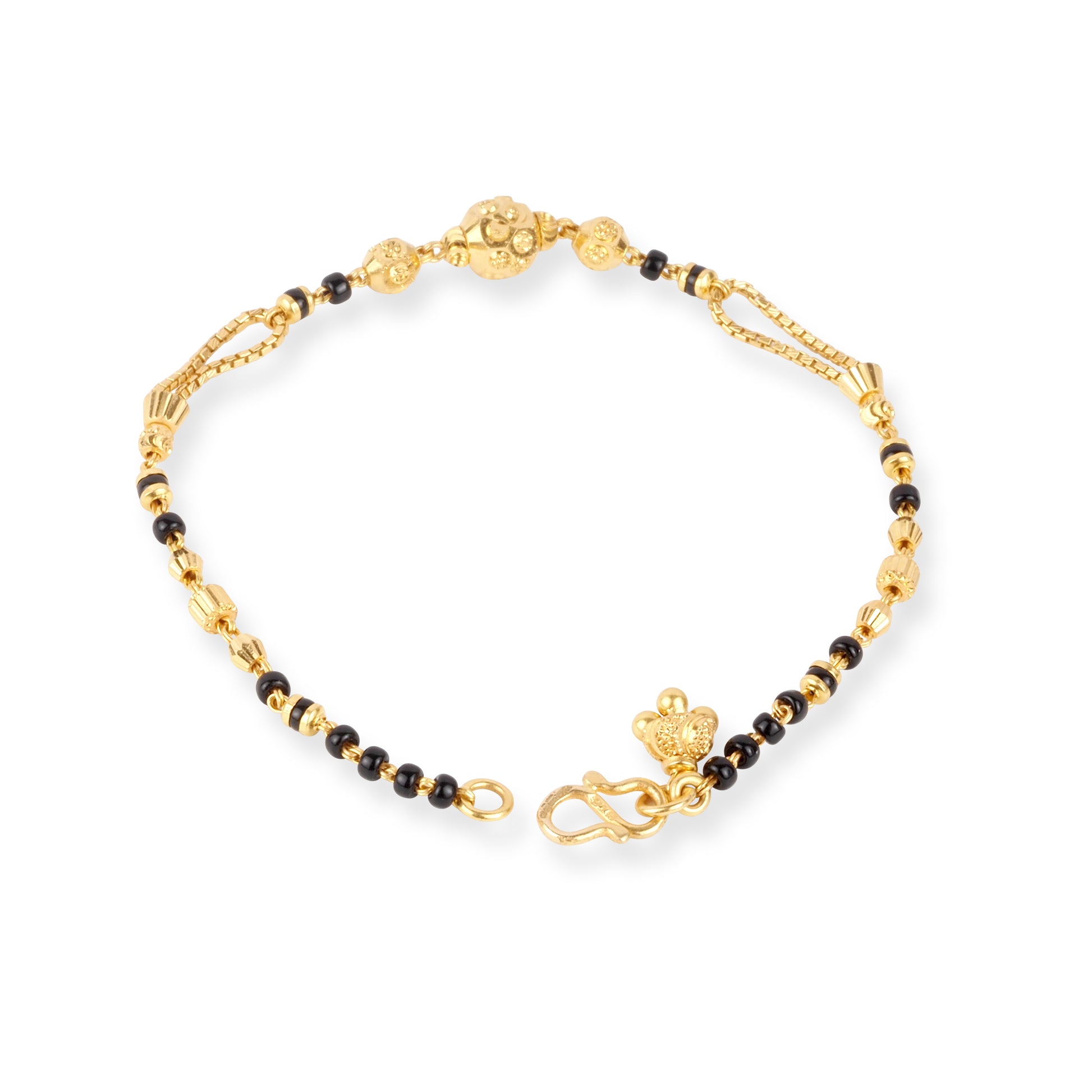 22ct Gold Bracelet with Black and Diamond Cut Beads and S Clasp LBR-8707 - Minar Jewellers