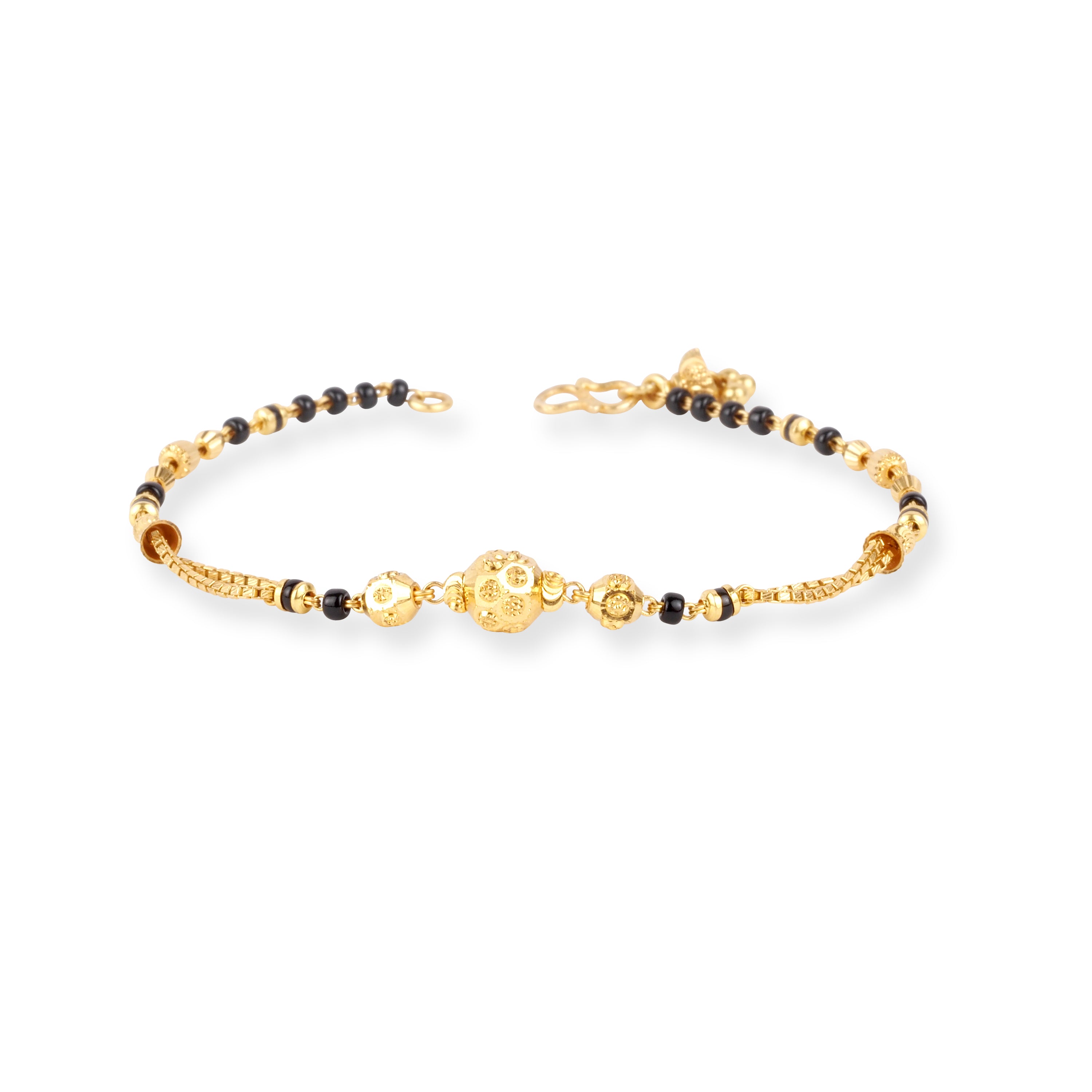 22ct Gold Bracelet with Black and Diamond Cut Beads and S Clasp LBR-8707