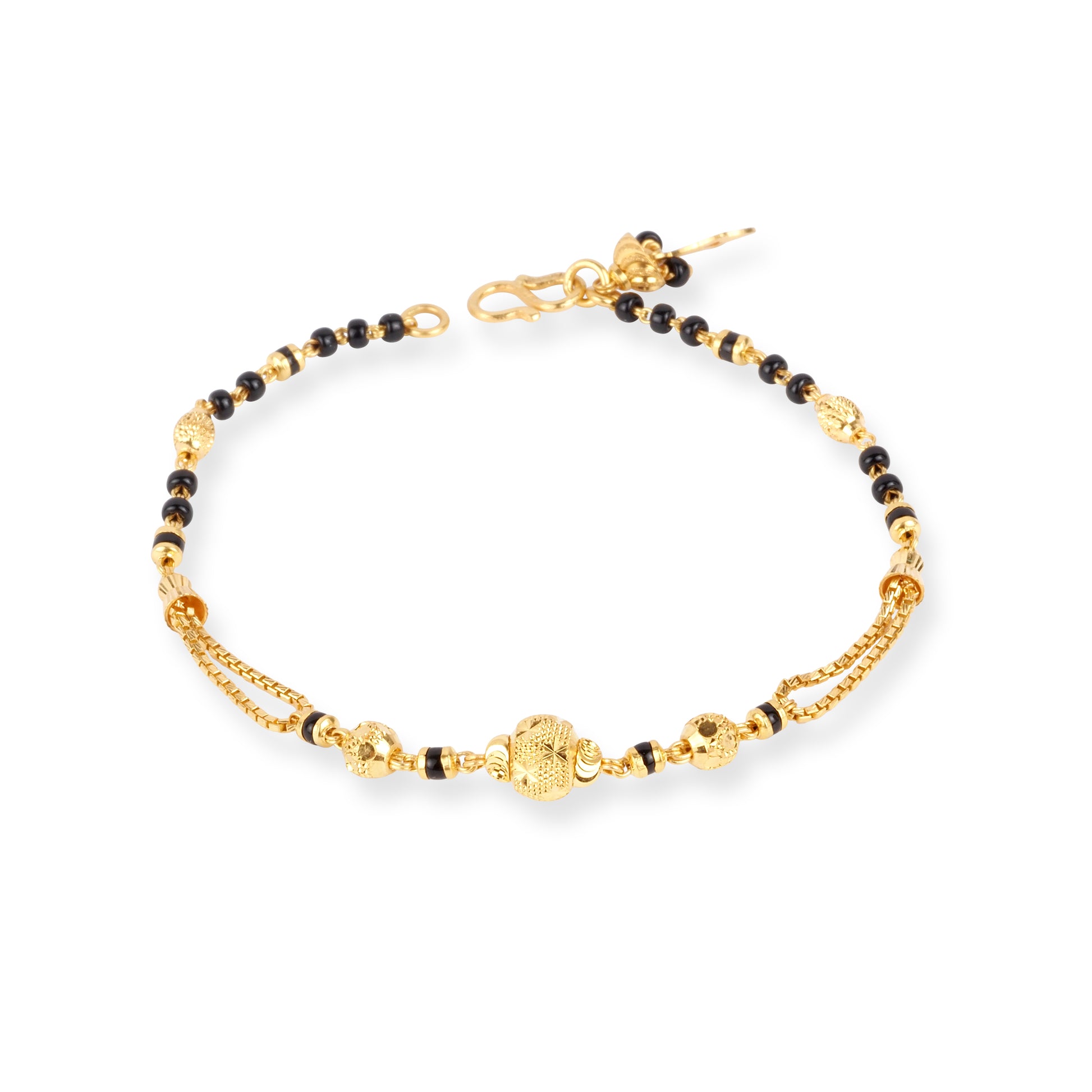 22ct Gold Bracelet with Black and Diamond Cut Beads and S Clasp LBR-8708 - Minar Jewellers