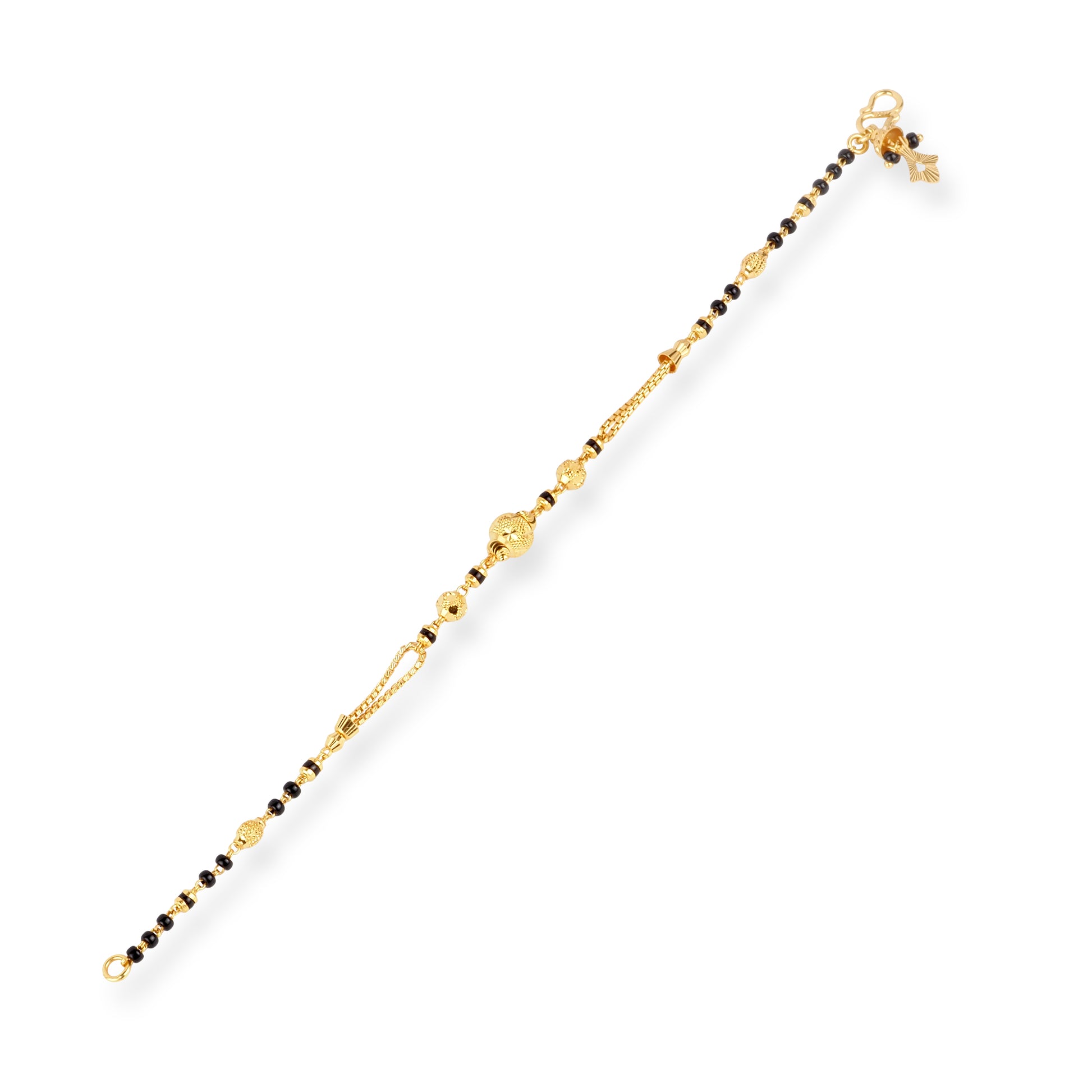 22ct Gold Bracelet with Black and Diamond Cut Beads and S Clasp LBR-8708 - Minar Jewellers