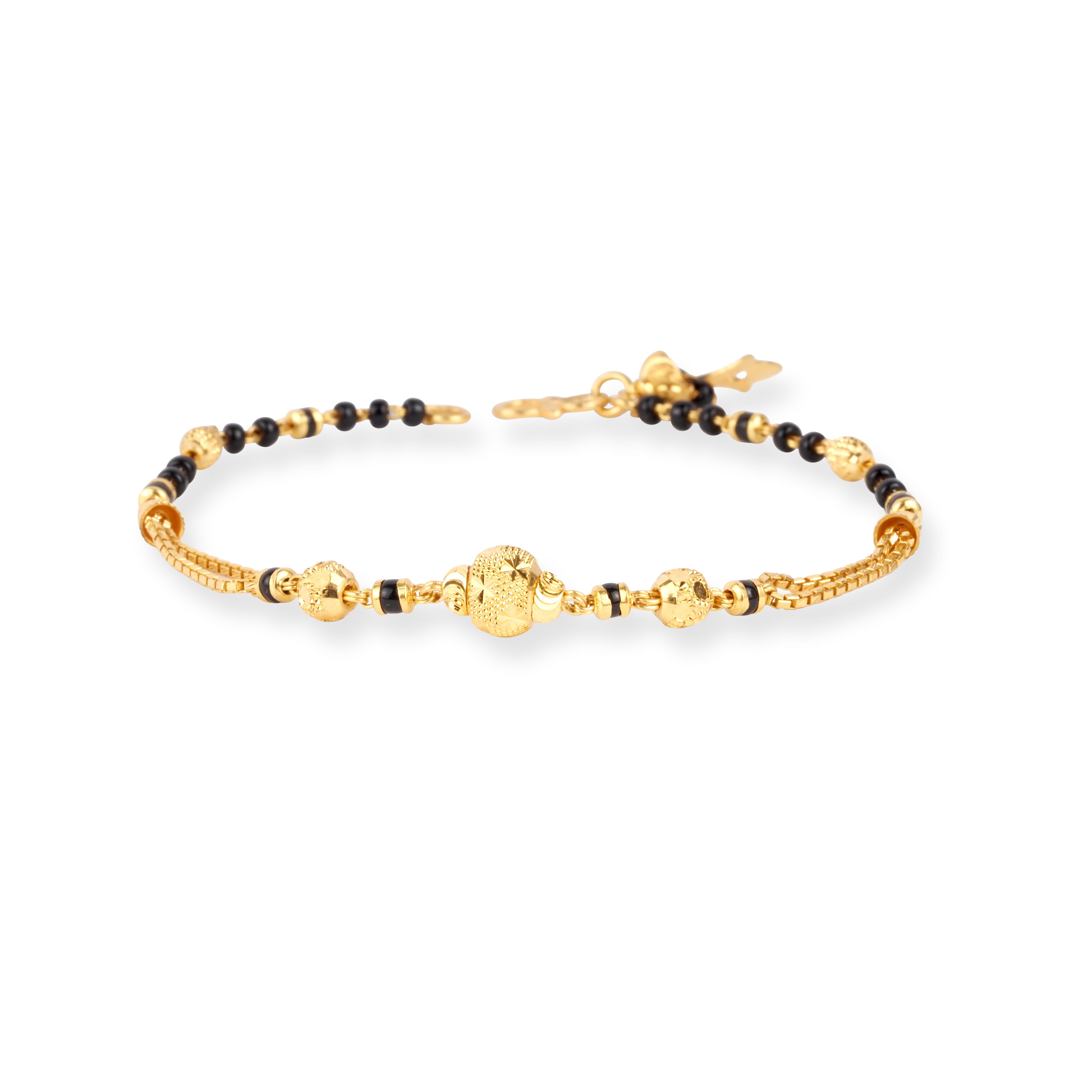 22ct Gold Bracelet with Black and Diamond Cut Beads and S Clasp LBR-8708 - Minar Jewellers