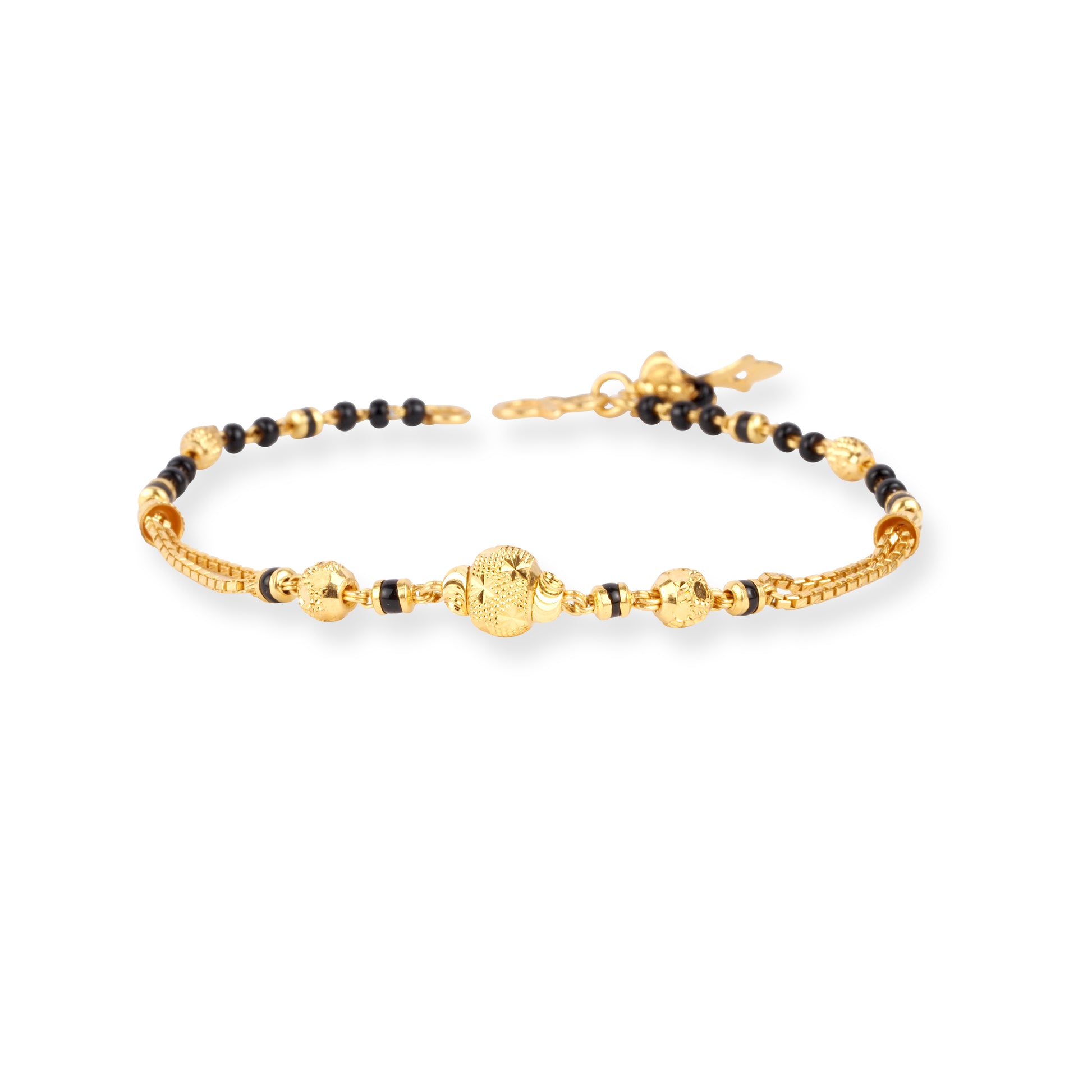 22ct Gold Bracelet with Black and Diamond Cut Beads and S Clasp LBR-8708 - Minar Jewellers