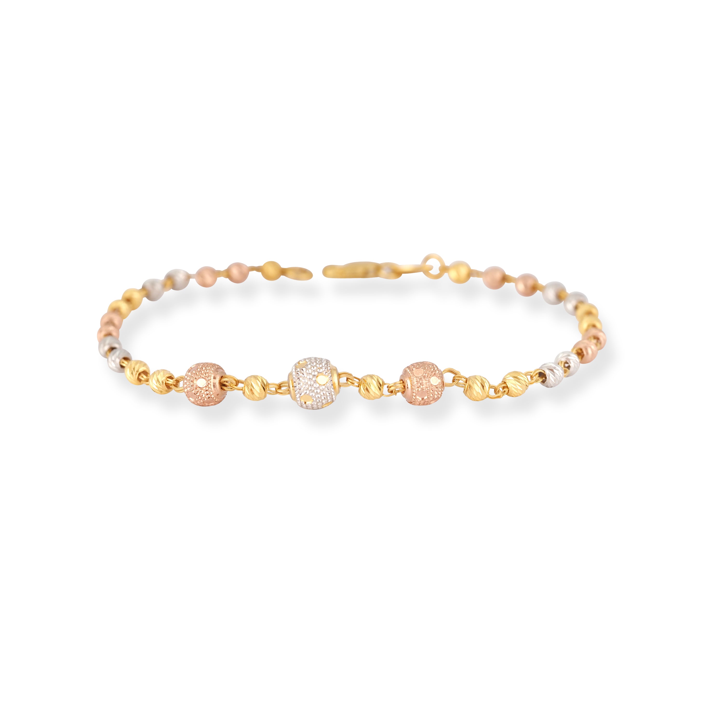 22ct Gold Bracelet with Rhodium and Rose Gold Plated Beads with Lobster Clasp