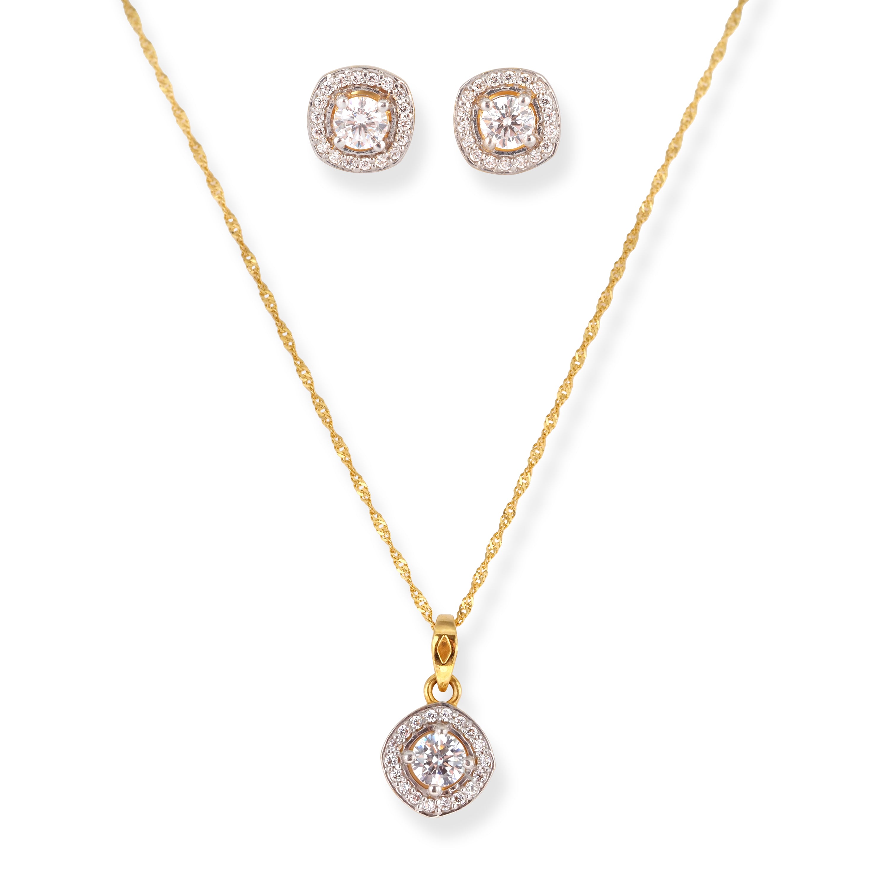 22ct Gold Chain, Pendant and Earrings set with Cubic Zirconia Stones