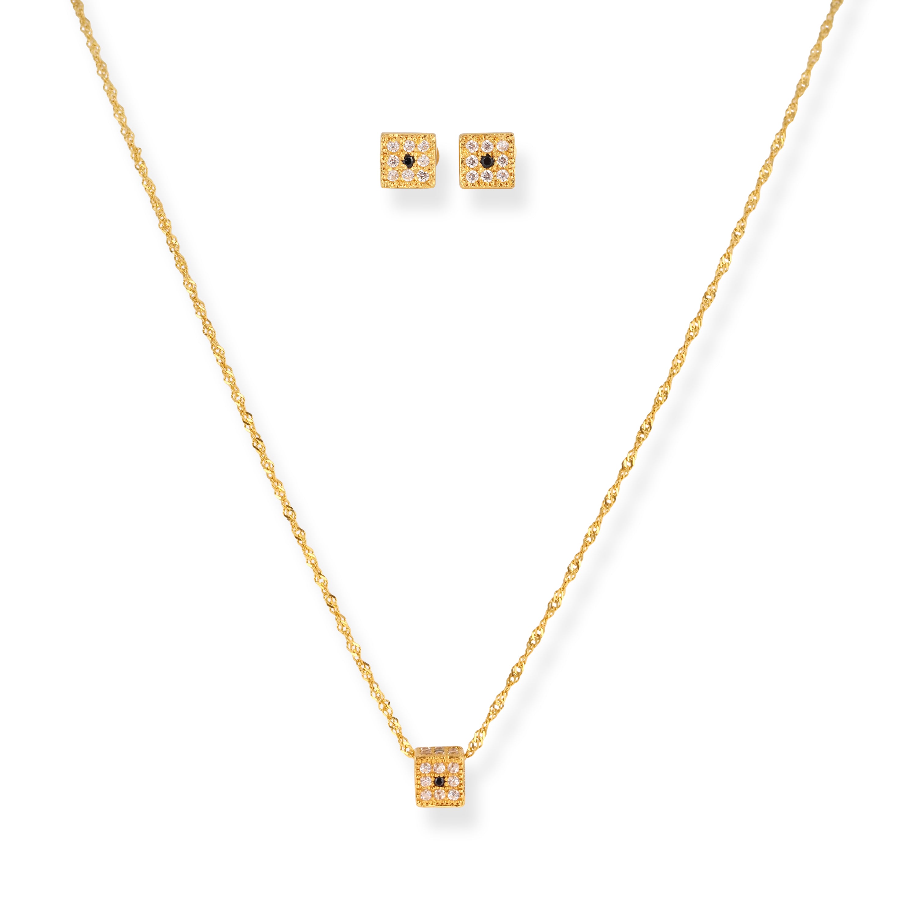 22ct Gold Chain, Pendant and Earrings set with White and Black Cubic Zirconia Stones