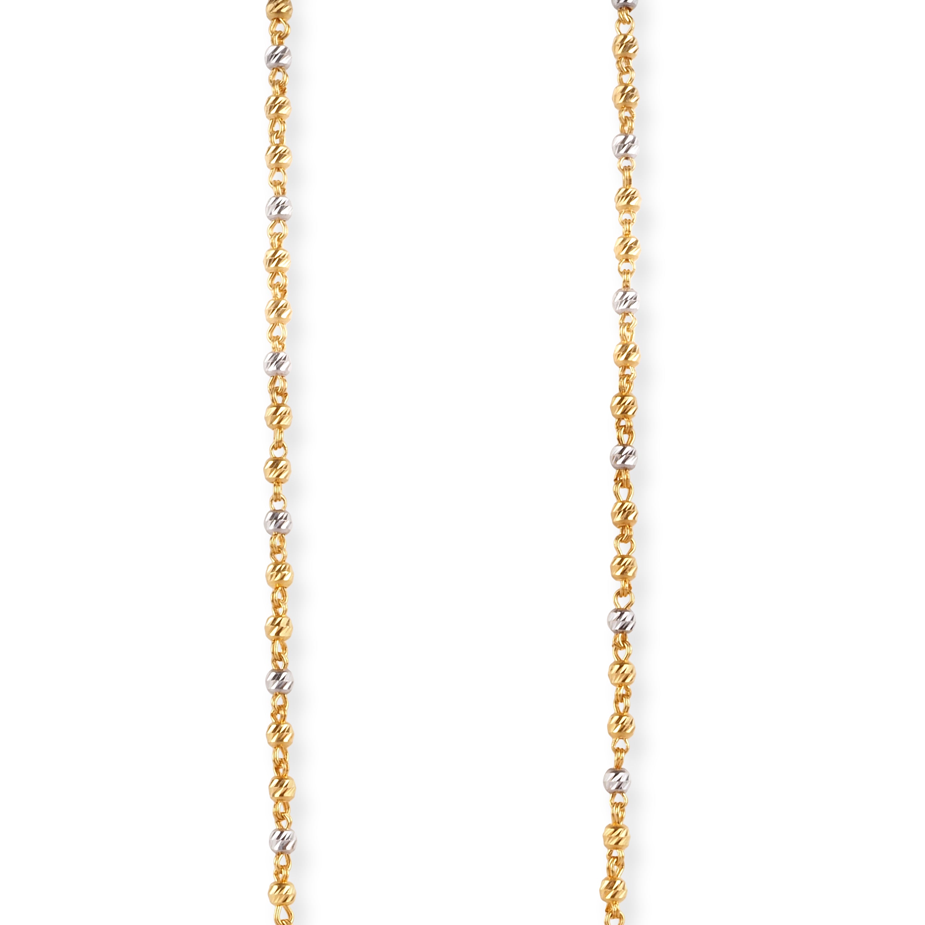 22ct Gold Chain with Plain and Rhodium Plated Diamond Cut Beads and Lobster Clasp C-7053-24