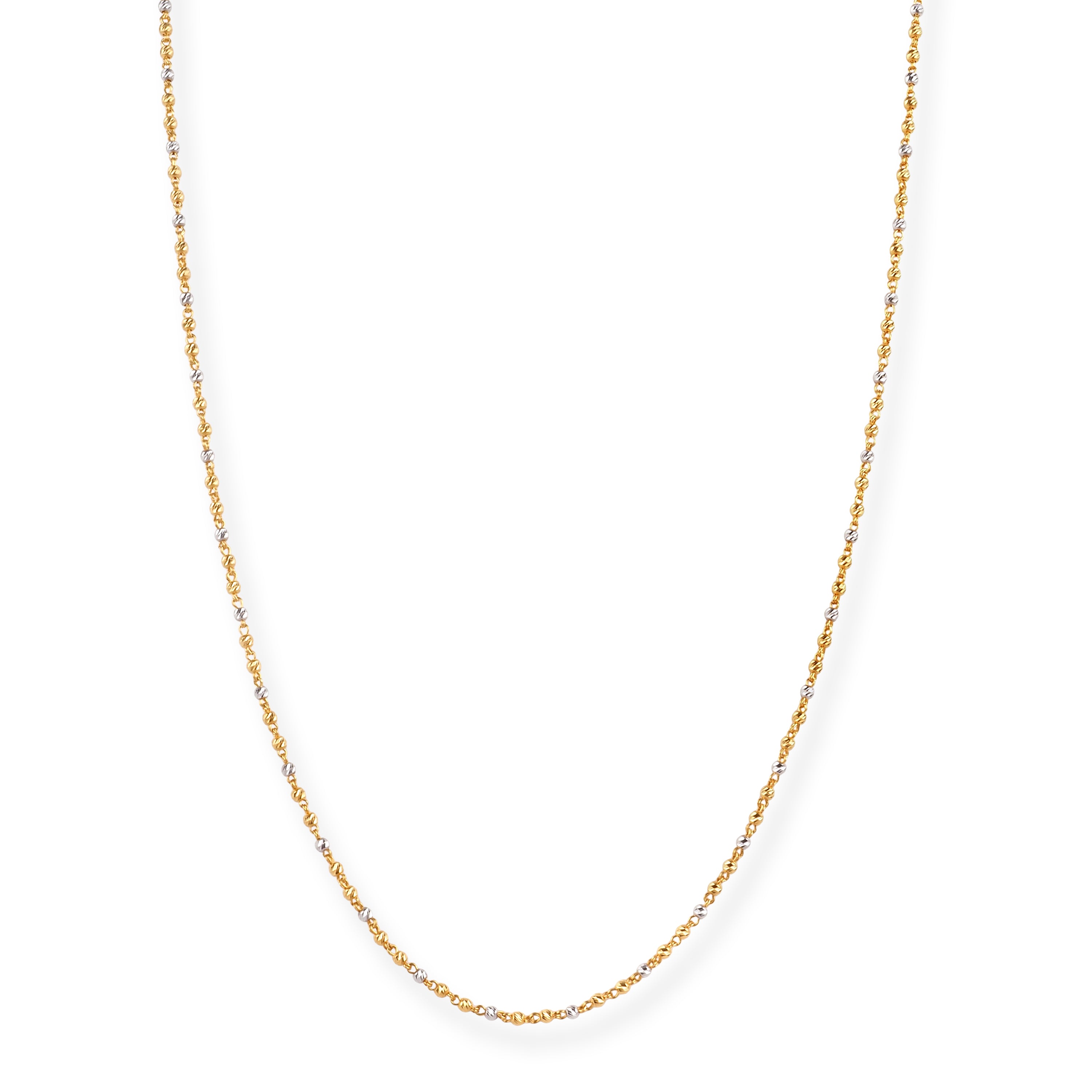 22ct Gold Chain with Plain and Rhodium Plated Diamond Cut Beads and Lobster Clasp C-7053-24