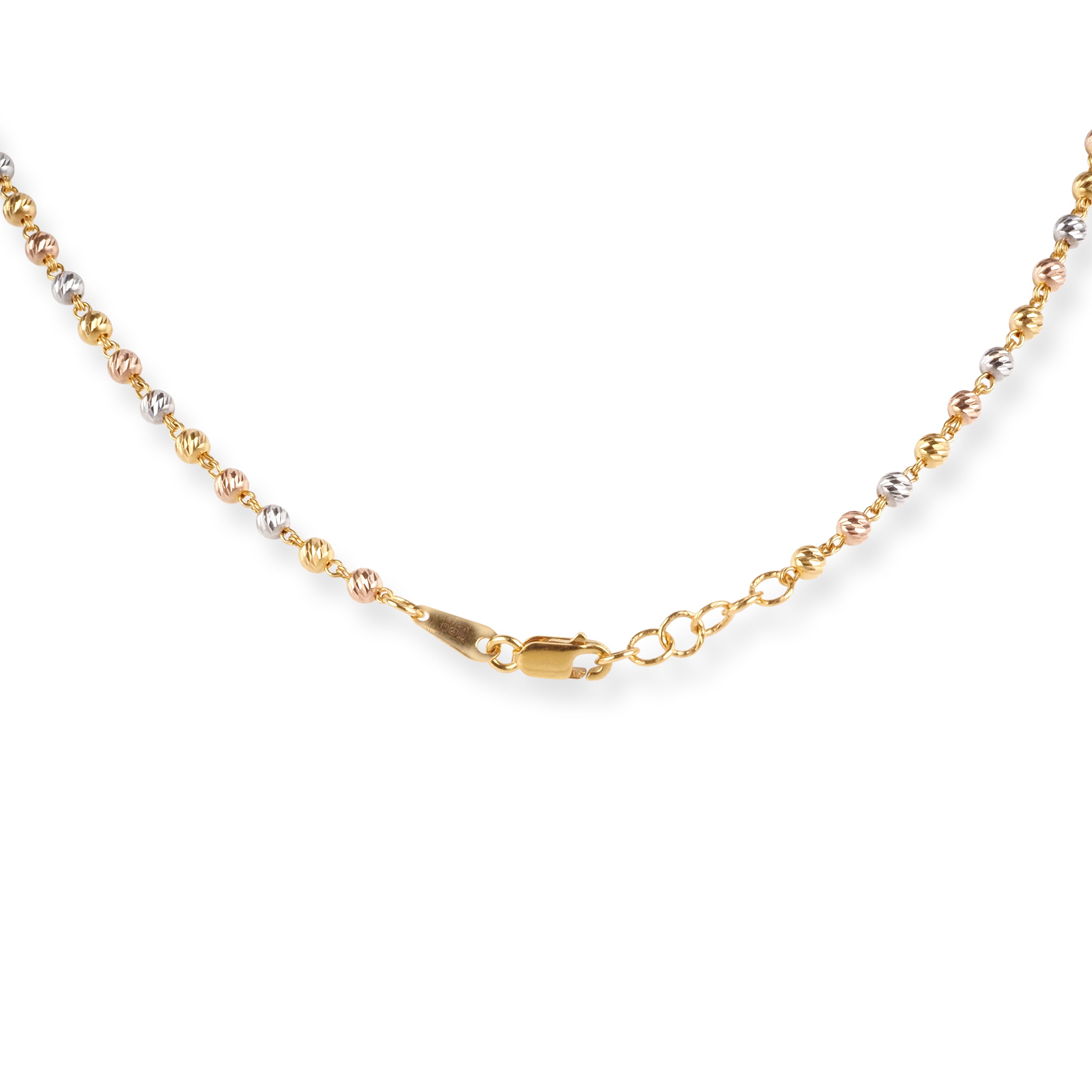 22ct Gold Chain with Plain, Rose Gold and Rhodium Plated Diamond Cut Beads and Lobster Clasp C-7051