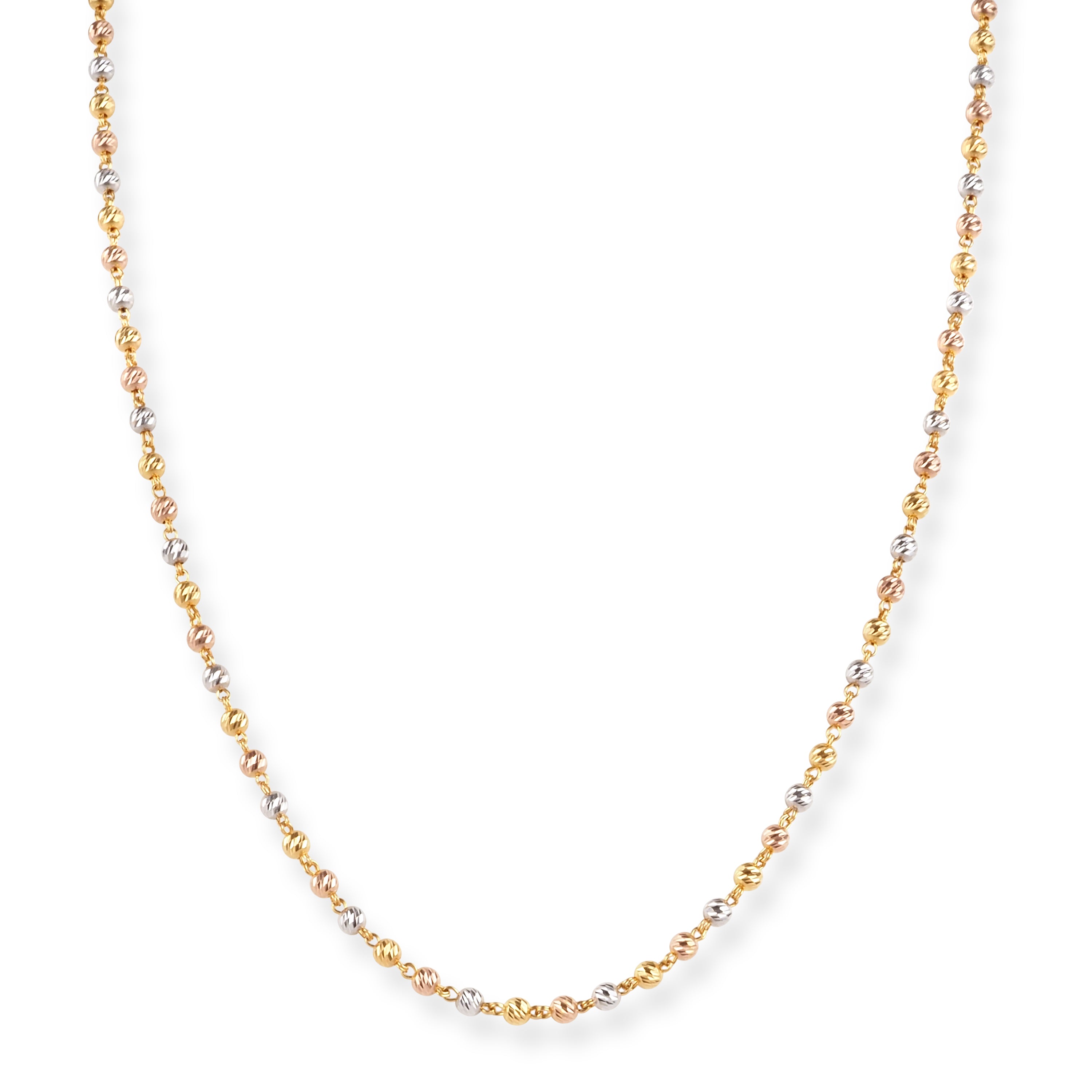 22ct Gold Chain with Plain, Rose Gold and Rhodium Plated Diamond Cut Beads and Lobster Clasp C-7051