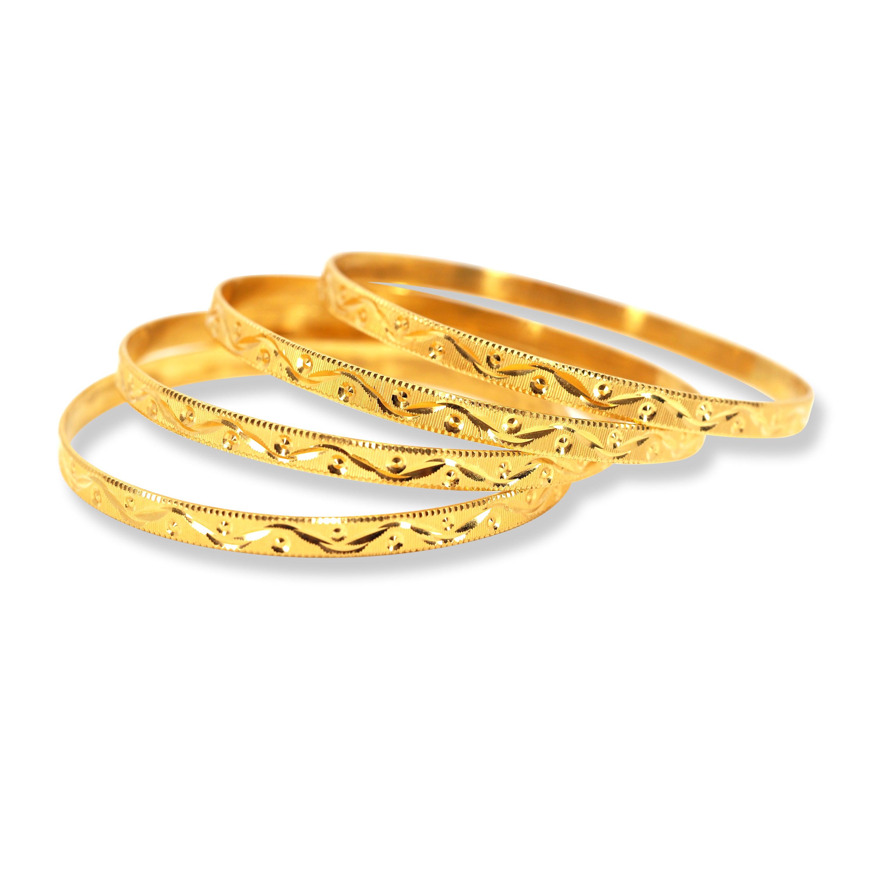 22ct Gold Diamond Cut Design Bangles Set of 4 B 8001