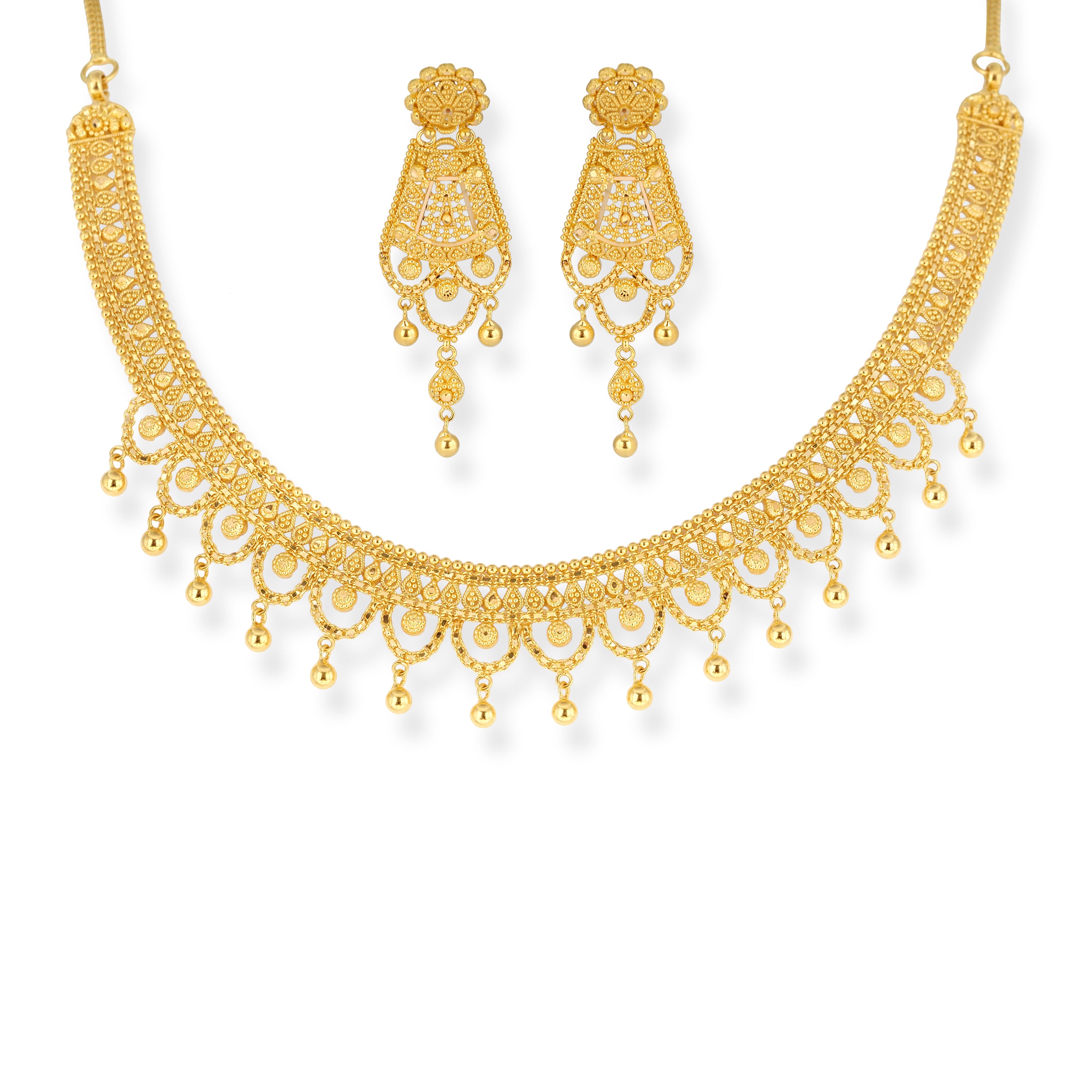 22ct Gold Filigree Design Necklace and Earrings Set