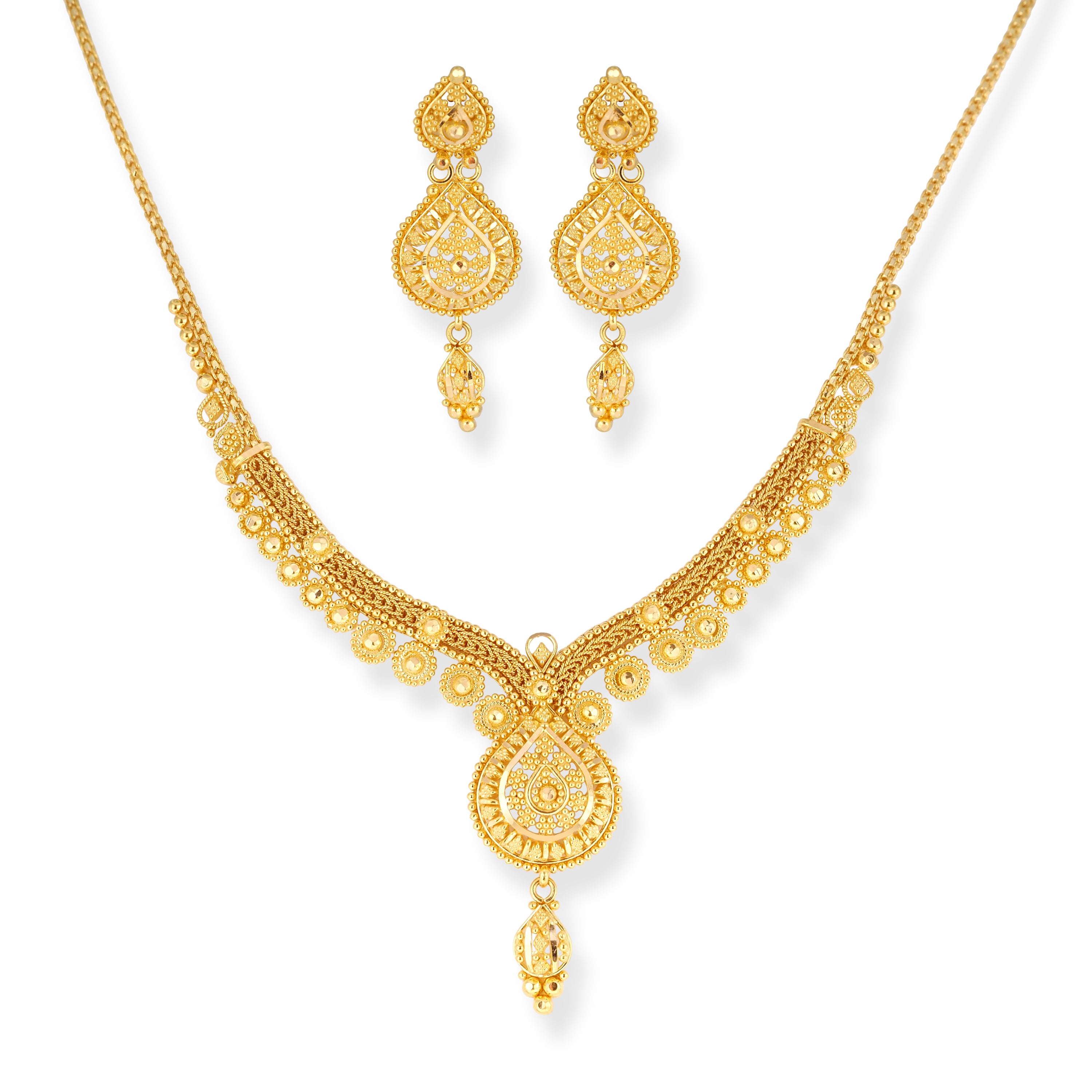 22ct Gold Filigree Design Necklace and Earrings Set