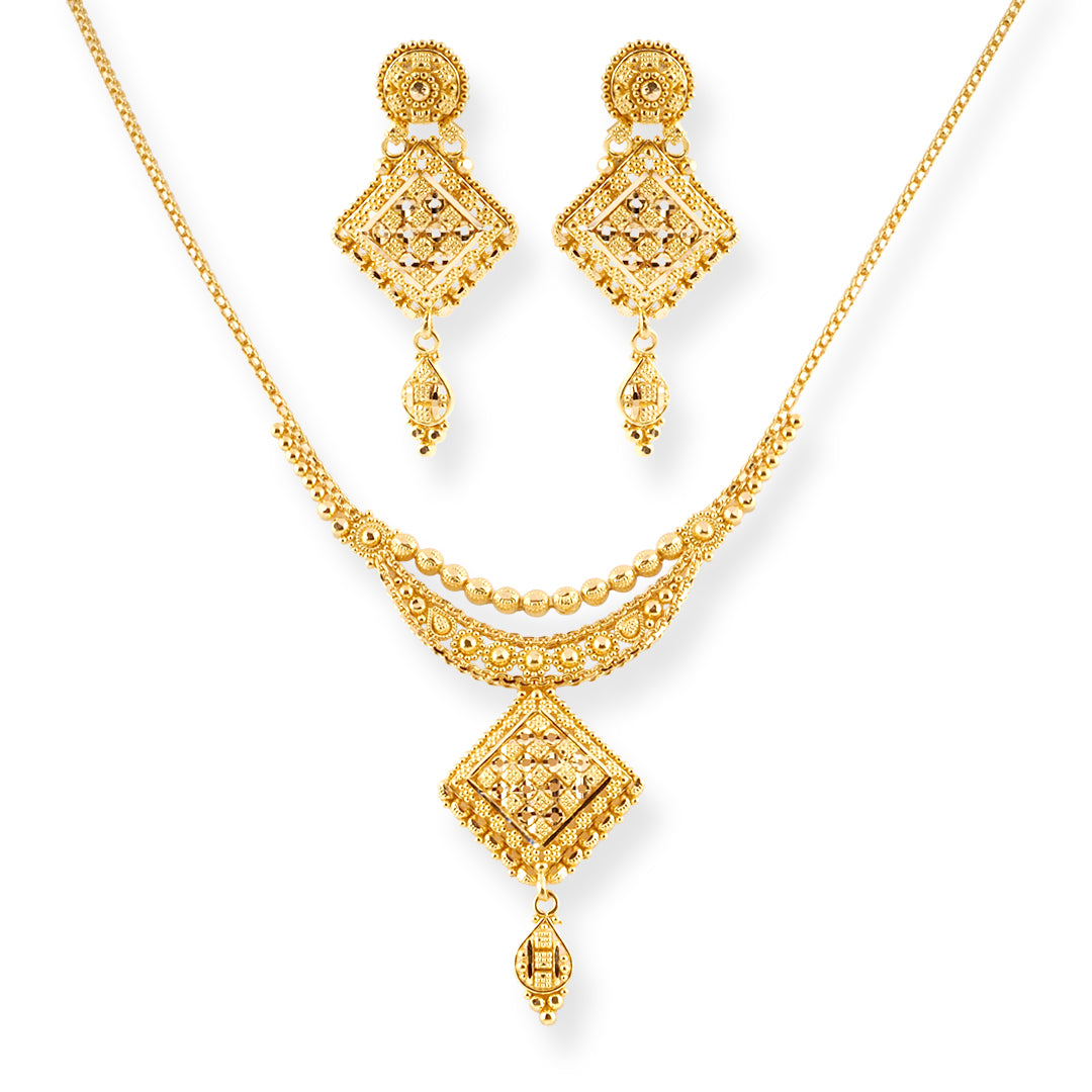 22ct Gold Filigree Necklace and Earrings Set N-8723 E-8723