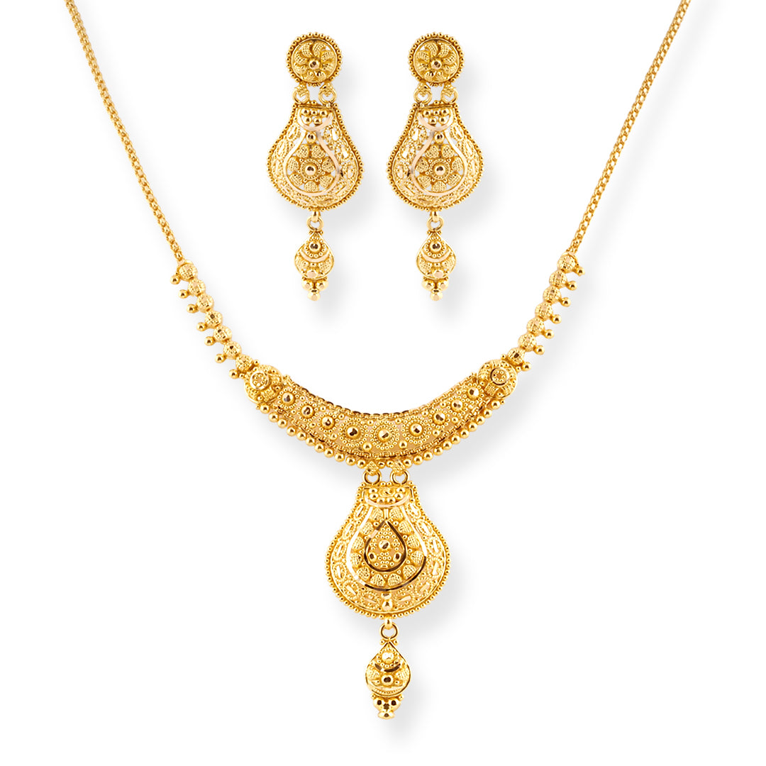 22ct Gold Filigree Necklace and Earrings Set N-8725 E-8725