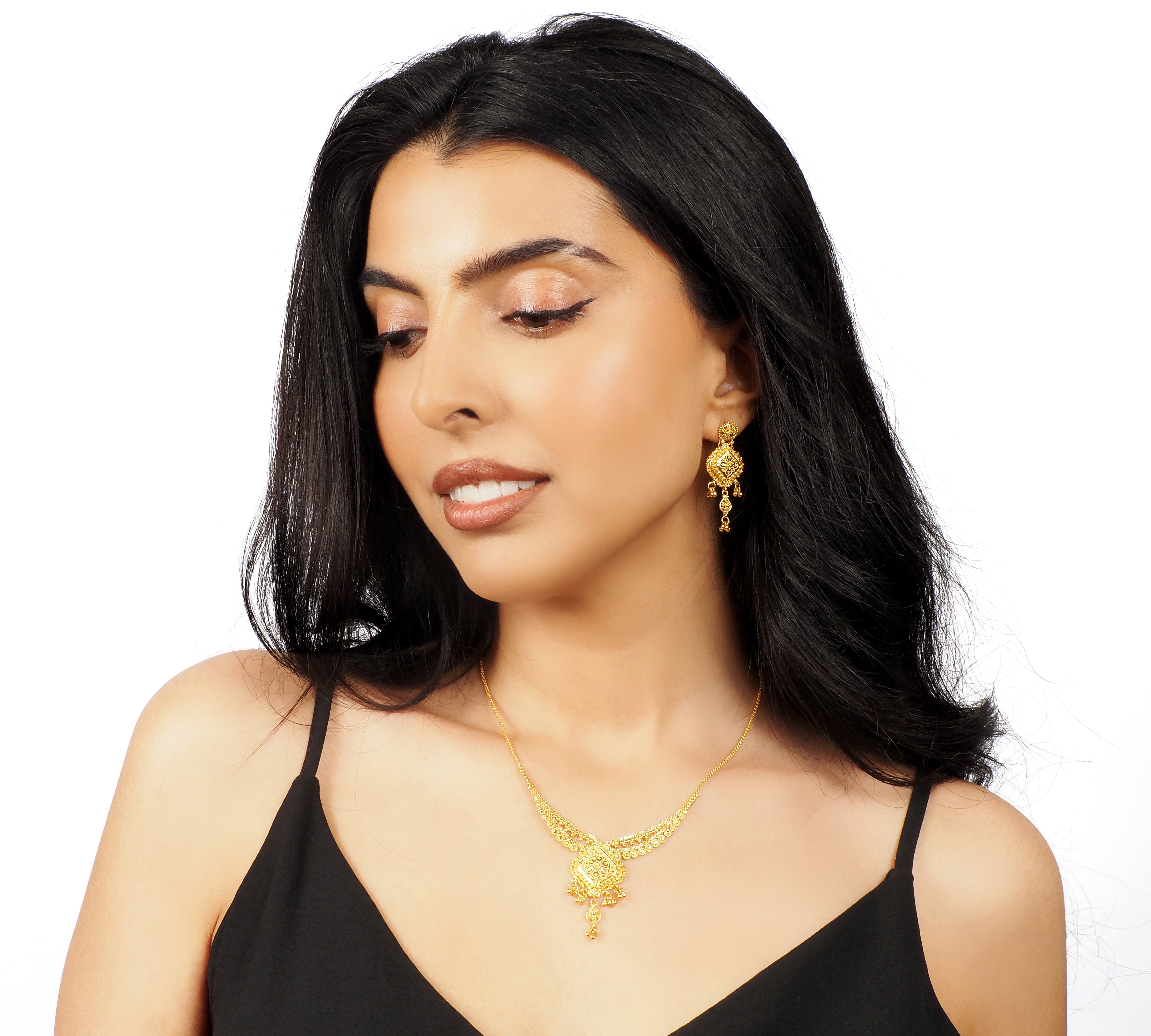 22ct Gold Filigree Necklace and Earrings Set N-8724 E-8724