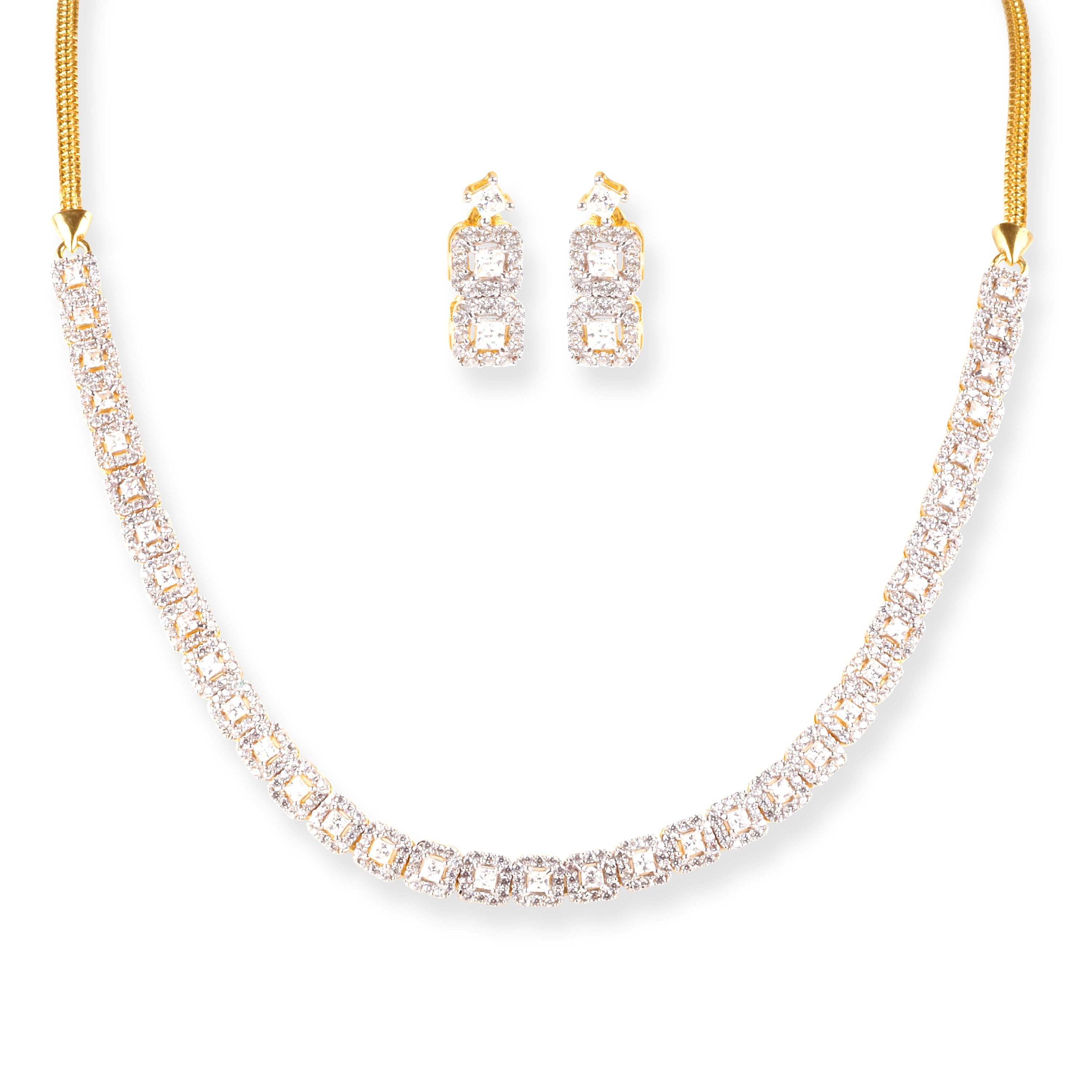 22ct Gold Necklace and Earrings Set with Cubic Zirconia Stones N-8623 E-8623