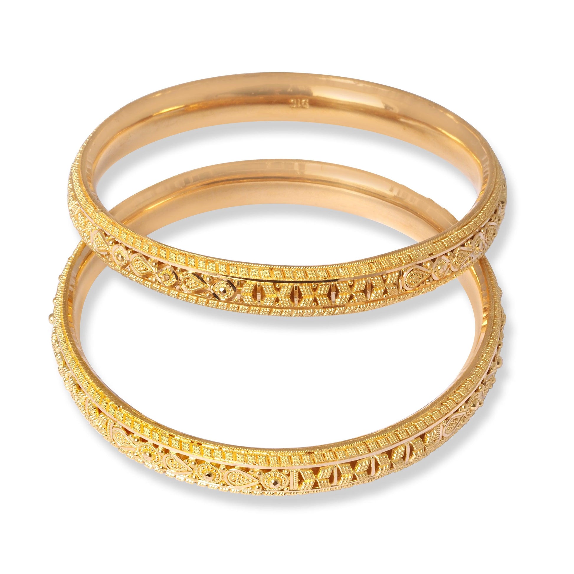 22ct Gold Pair of Bangles with Filigree Work & Comfort fit Finish B-8555 - Minar Jewellers