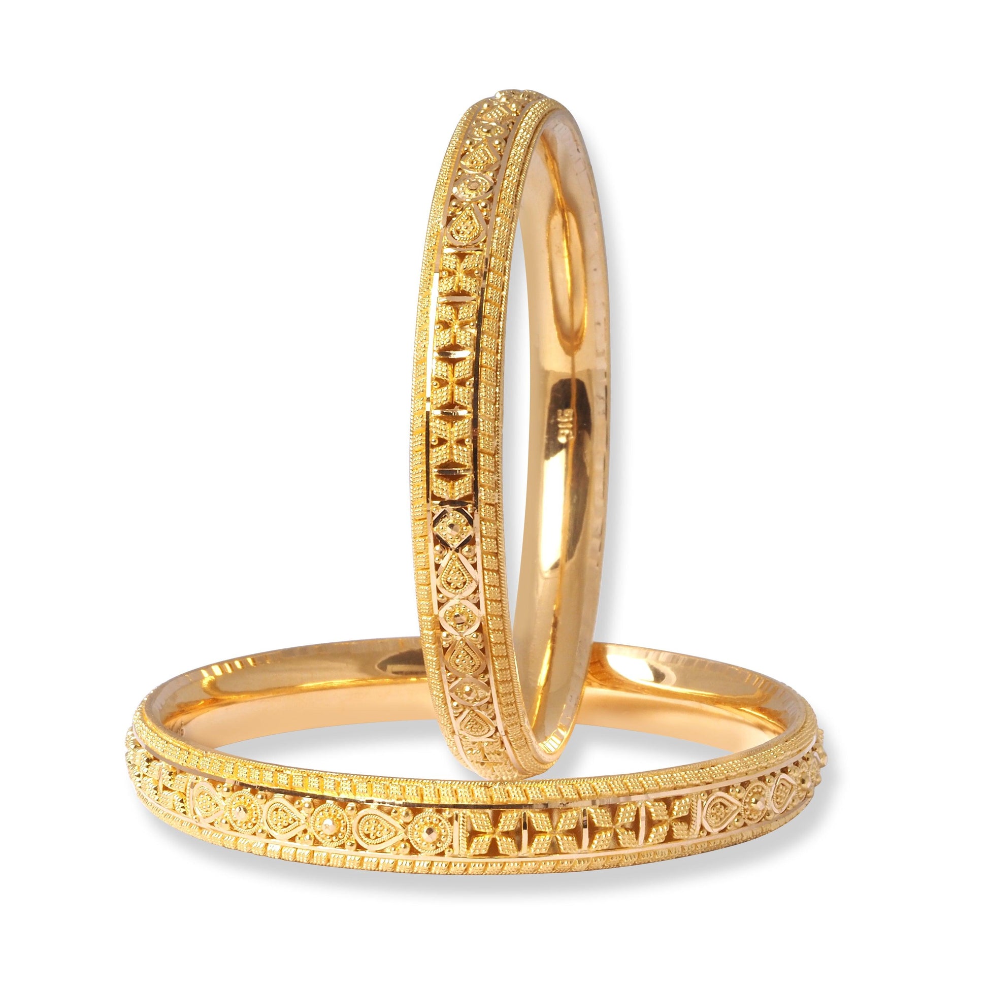 22ct Gold Pair of Bangles with Filigree Work & Comfort fit Finish B-8555 - Minar Jewellers