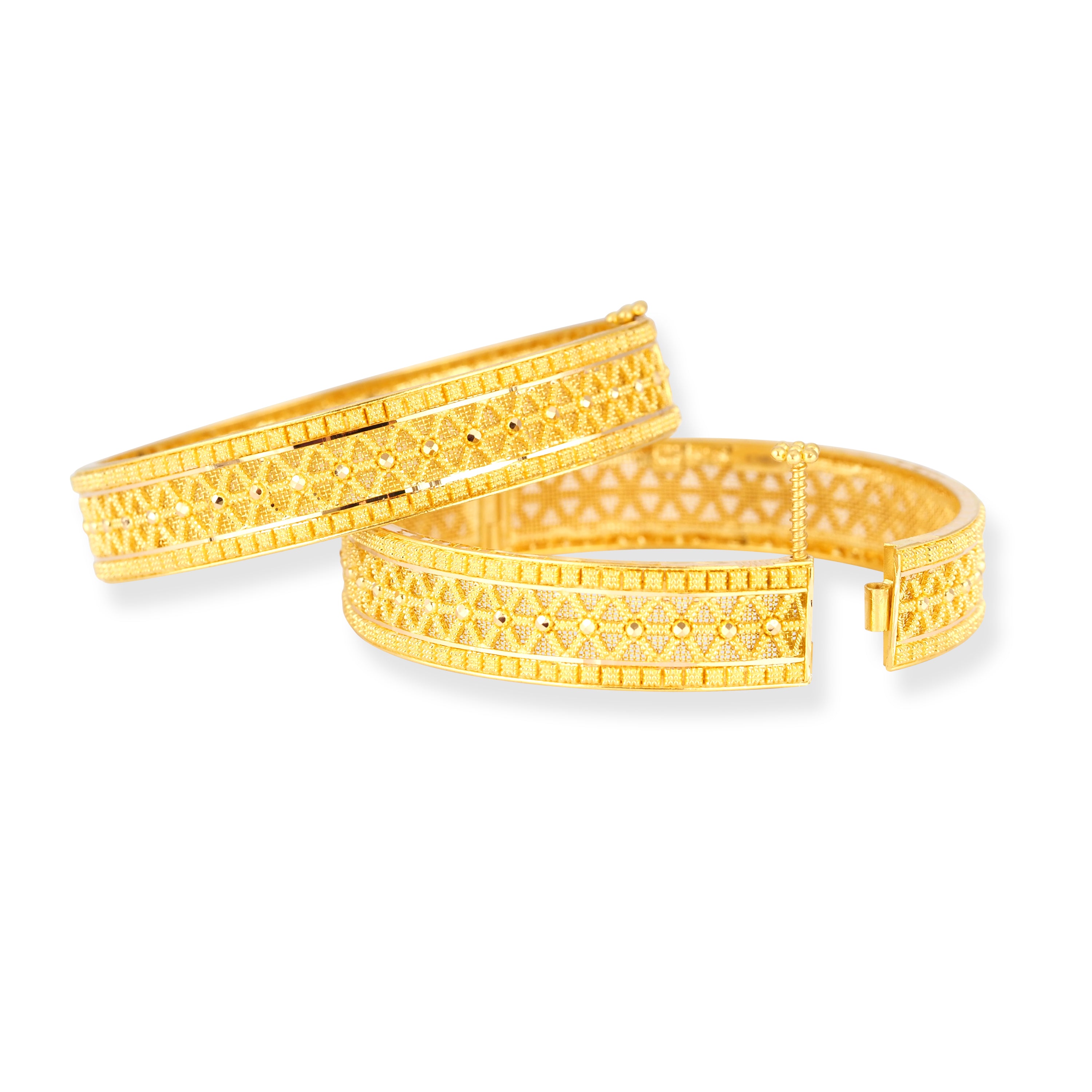 Pair of 22ct Gold Openable Bangles with Filigree Design