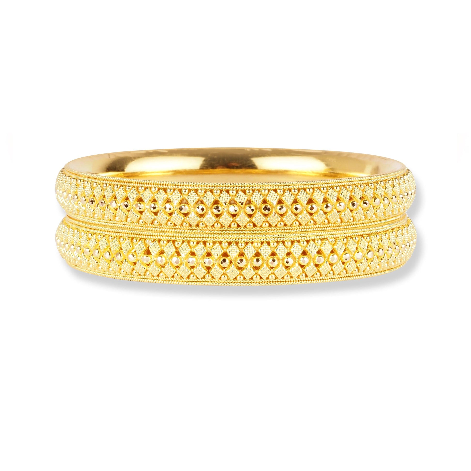 22ct Gold Set of Two Bangles with Filigree Work in Comfort Fit Finish B-8547 - Minar Jewellers