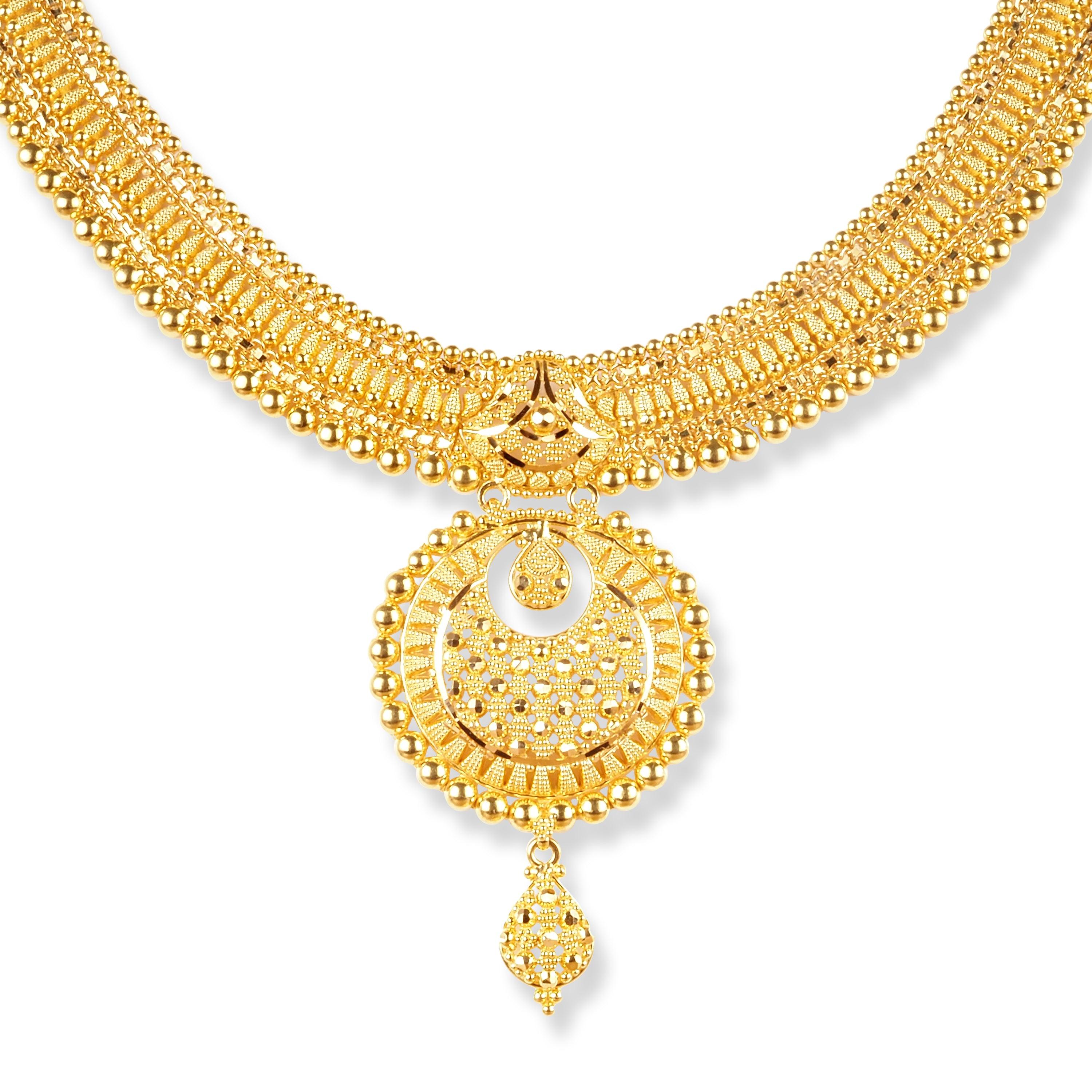 22ct Gold Set with Filigree Work Necklace Drop Earrings N 8169 E 8