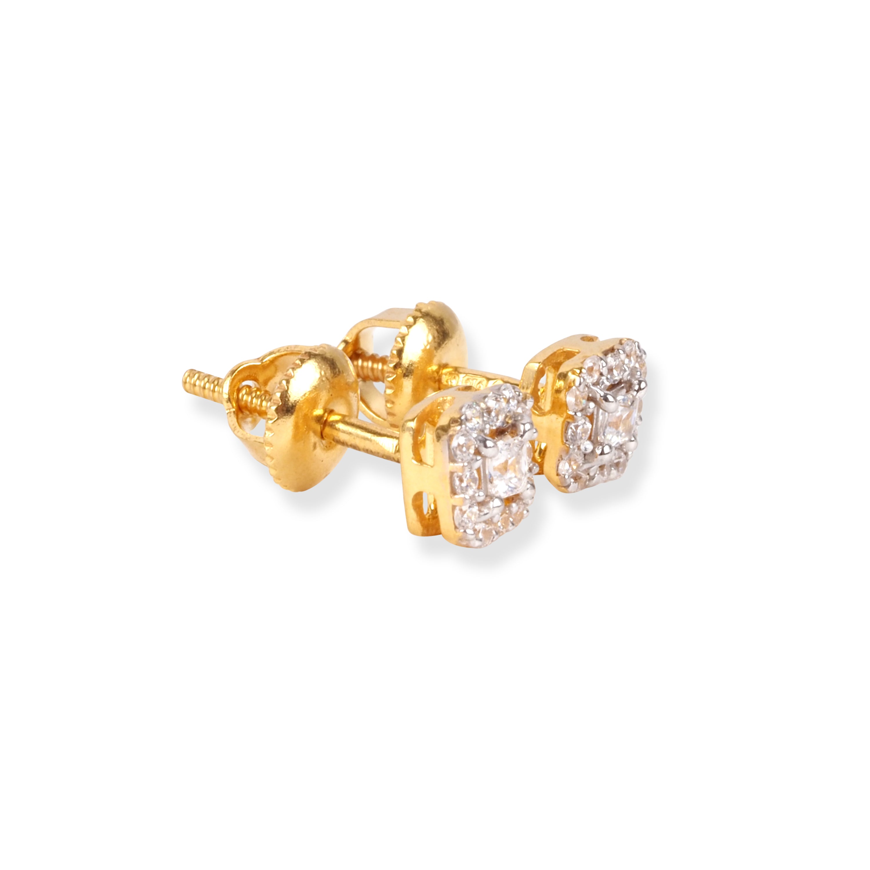 22ct Gold Stud Earrings with Cubic Zirconia Stones and Screw Back Closure