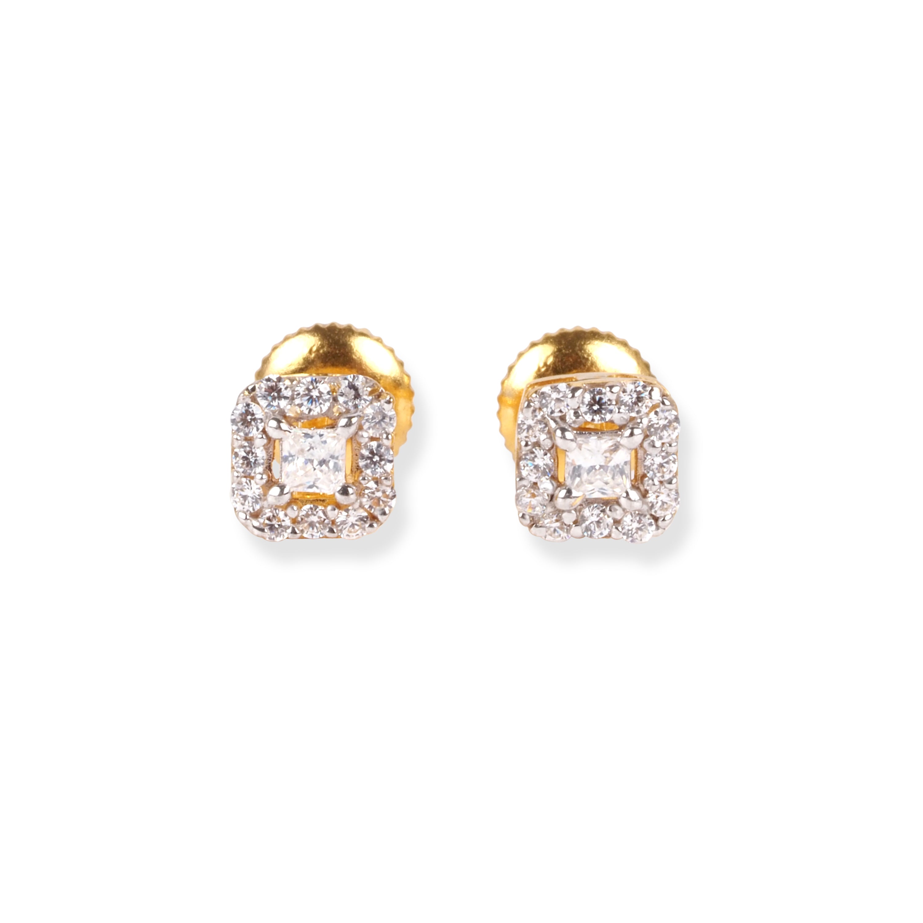 22ct Gold Stud Earrings with Cubic Zirconia Stones and Screw Back Closure