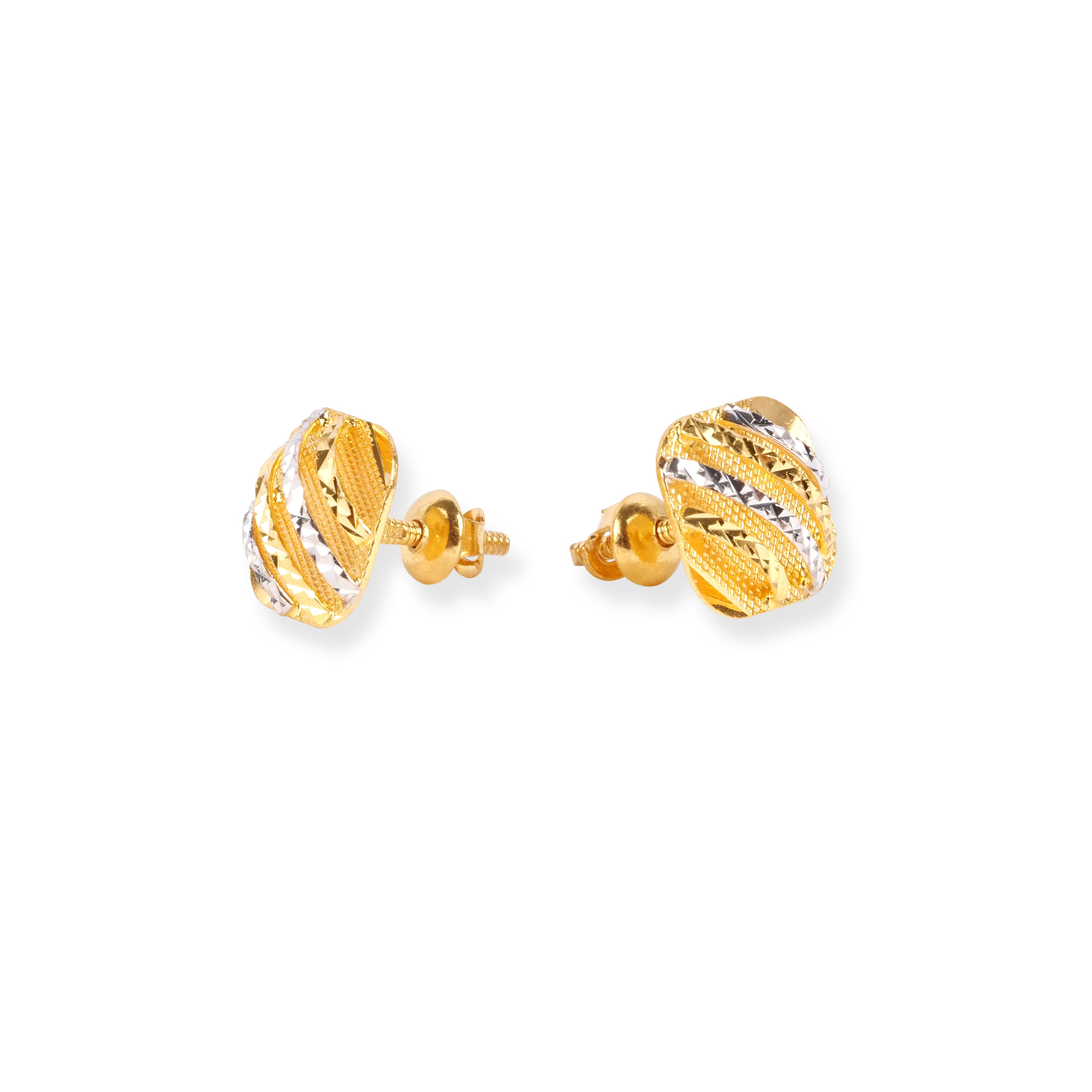 22ct Gold Stud Earrings with Rhodium Plating and Jali Filigree Work Design