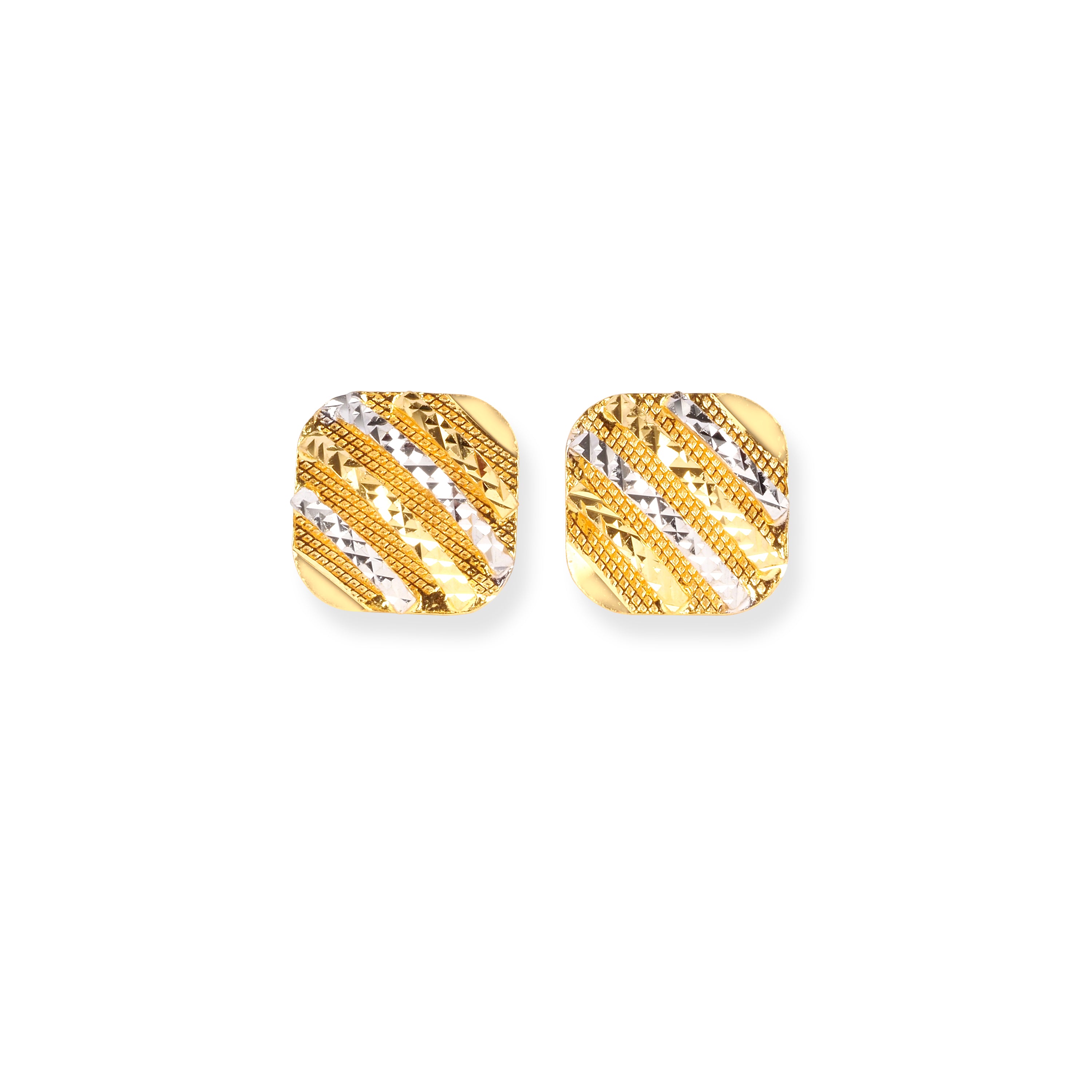 22ct Gold Stud Earrings with Rhodium Plating and Jali Filigree Work Design