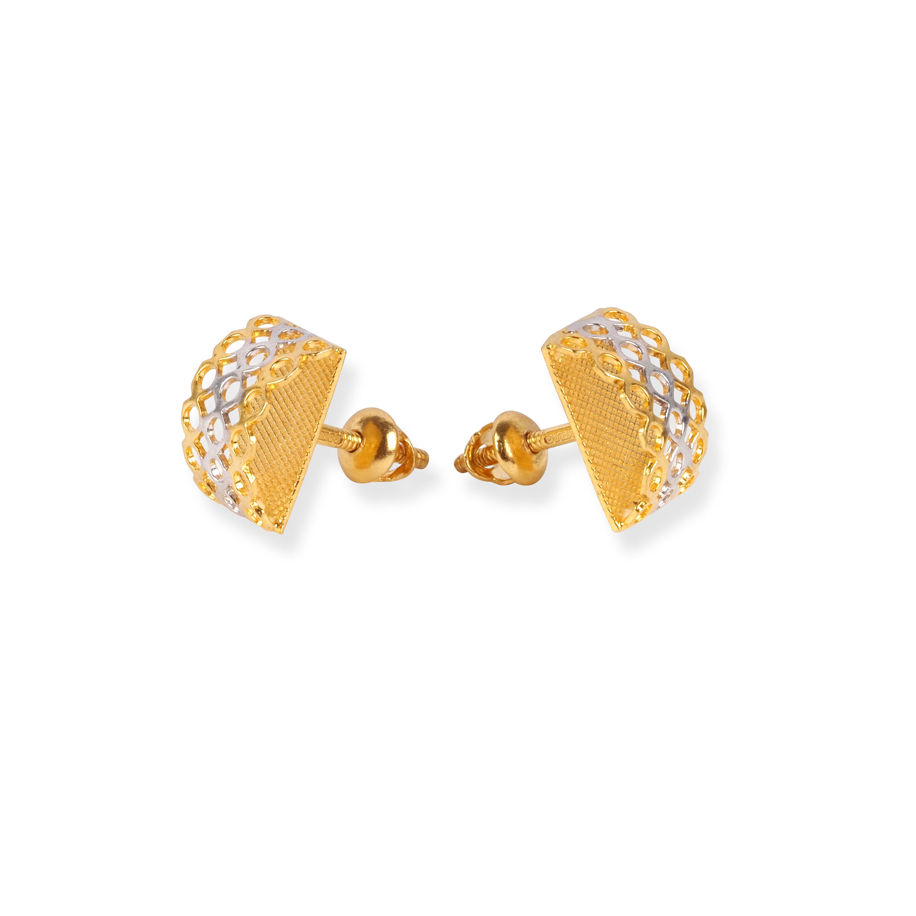 22ct Gold Stud Earrings with Rhodium Design