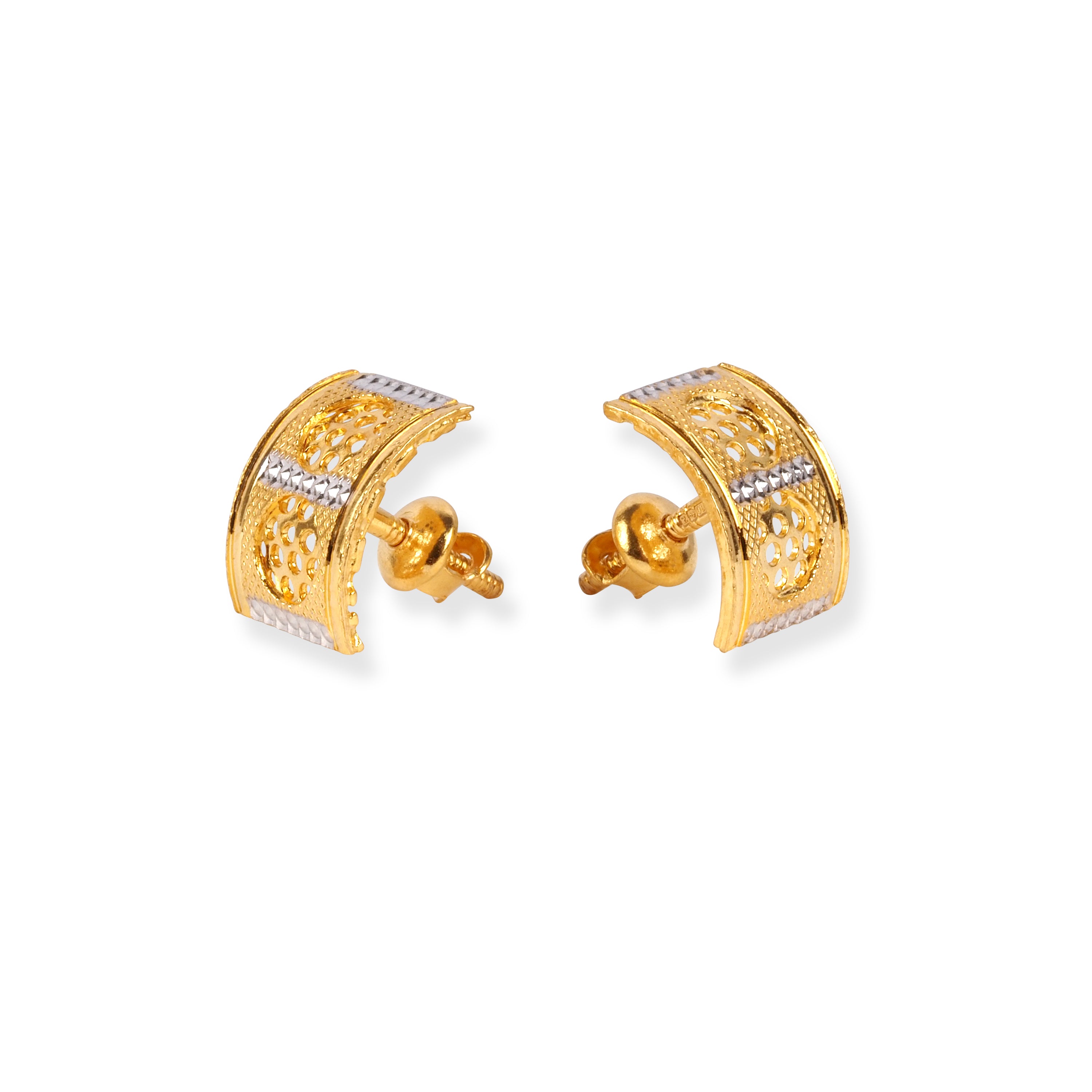 22ct Gold Stud Earrings with Rhodium Plating and Jali Filigree Work Design