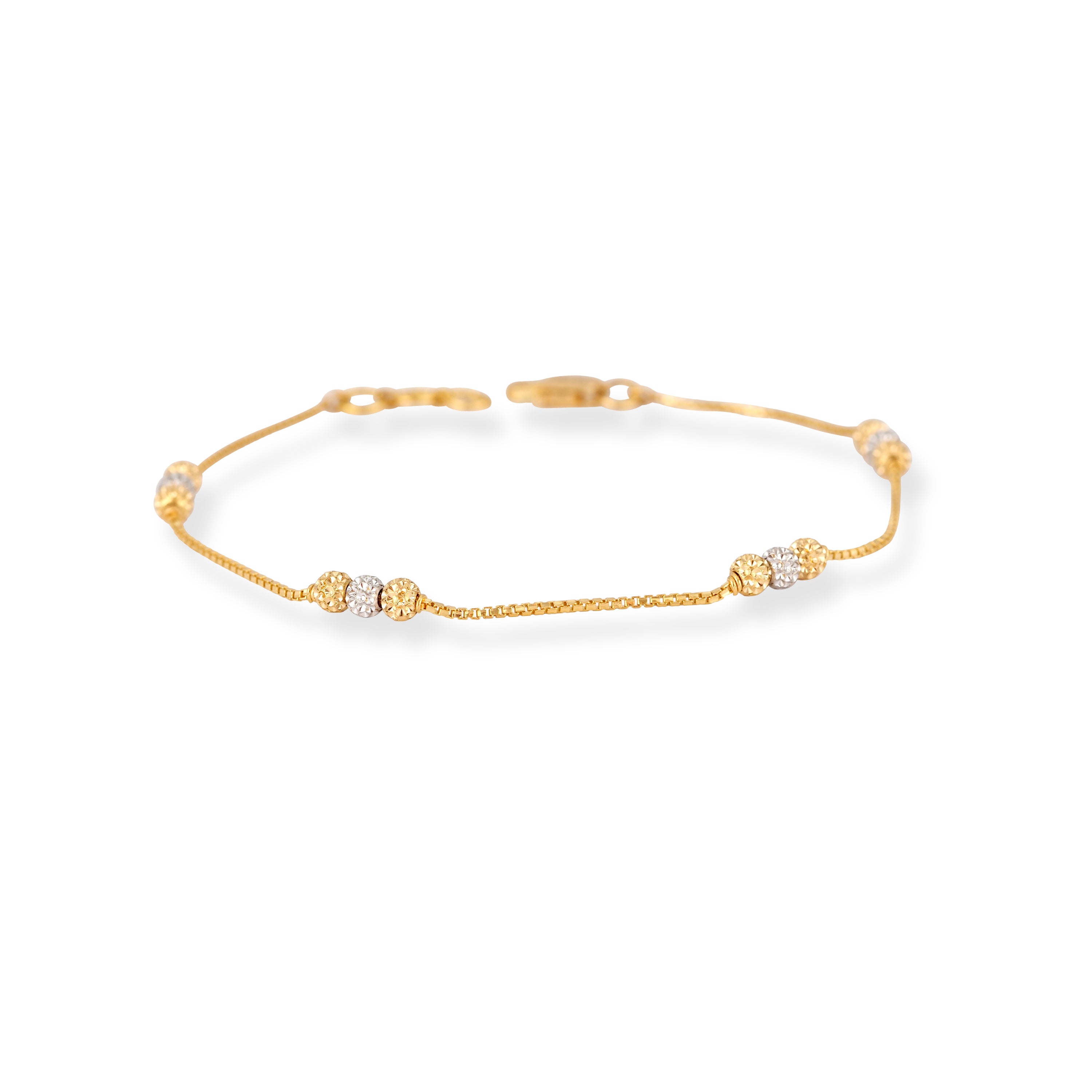 22ct Gold Beaded Bracelet with Rhodium Plating and Lobster Clasp