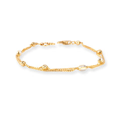 22ct Gold Two Row Bracelet with Plain and Rhodium Plated Diamond Cut Beads and Lobster Clasp LBR-8712 - Minar Jewellers