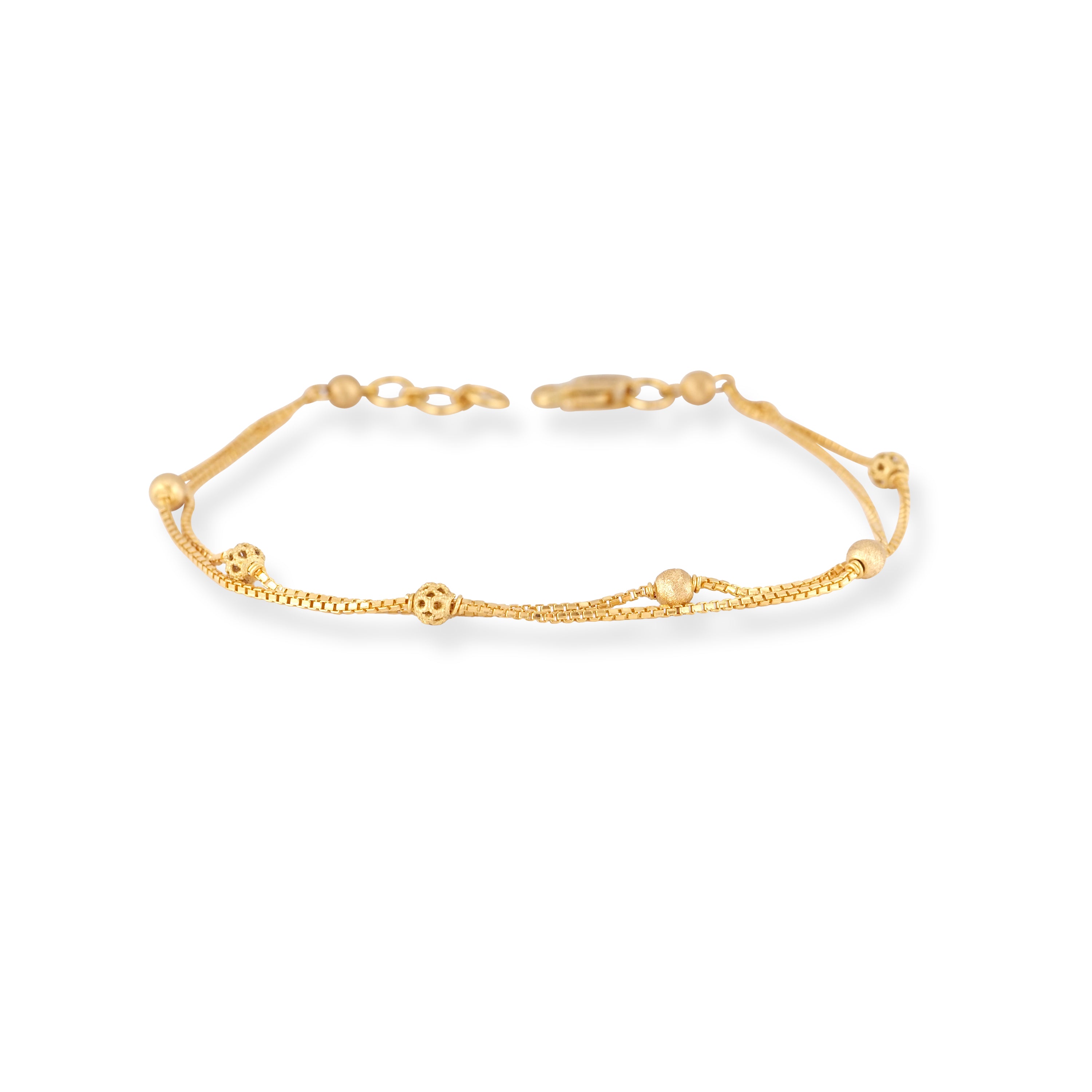 22ct Gold Two Row Bracelet with Sandblasted and Hollowed Beads and Lobster Clasp