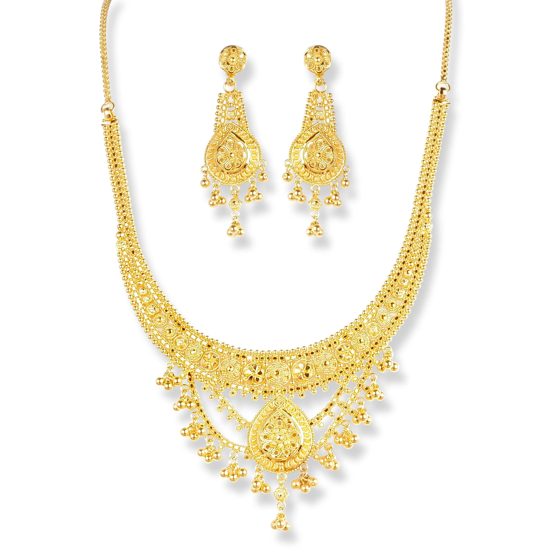 22ct Gold Filigree work Design Set with Beaded Drops N-7925 - Minar Jewellers