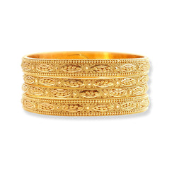 Set of Four 22ct Gold Bangles with Flower Design and Filigree Work B-8063 - Minar Jewellers