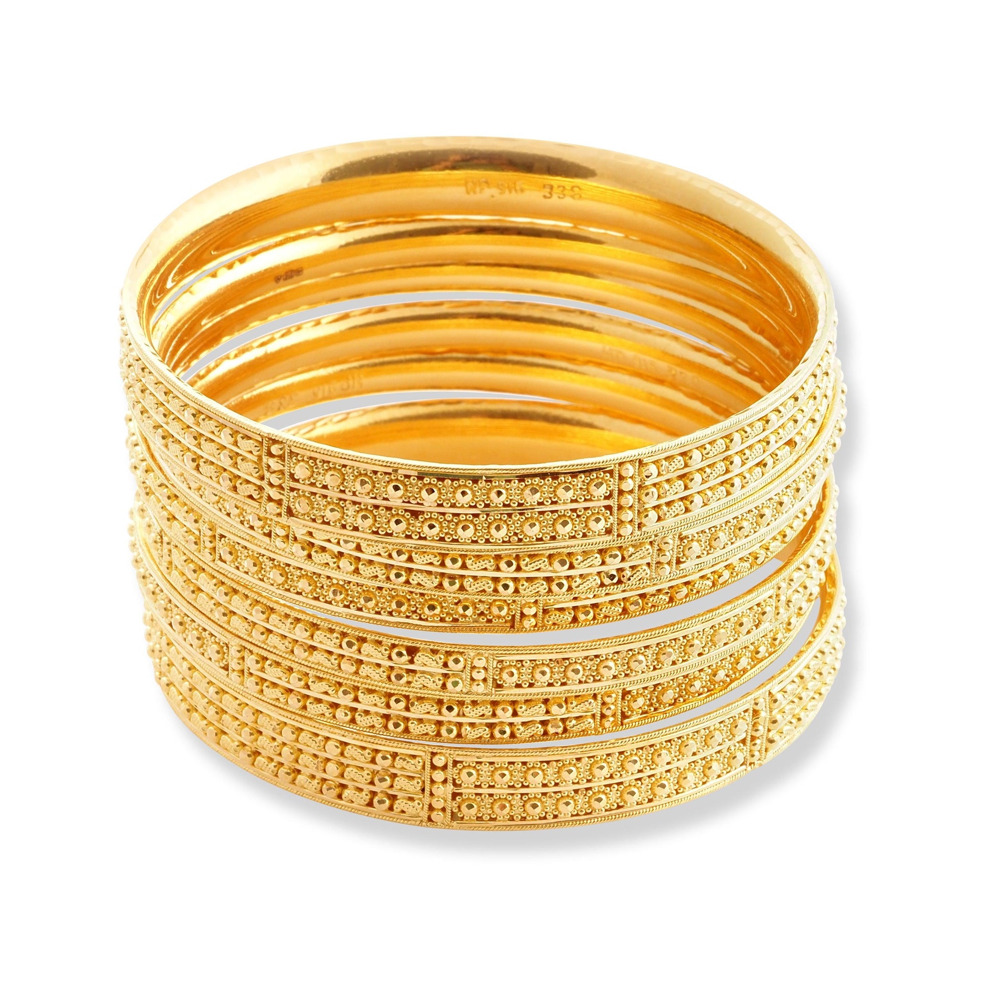 Set of Six 22ct Gold Bangles with Diamond Cut Design and Filigree Work B-8575 - Minar Jewellers