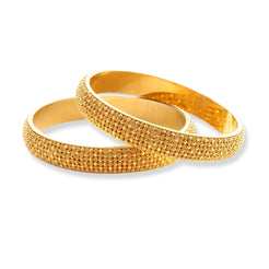 22ct Gold Pair of Bangles in Diamond Cut Bead Design with Filigree Work & Comfort fit Finish B-8581 - Minar Jewellers