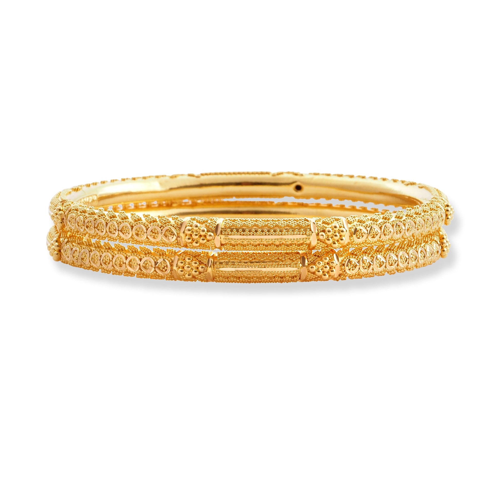 22ct Gold Pair of Hollow Tube Bangles with Filigree Work & Comfort fit Finish B-8586 - Minar Jewellers