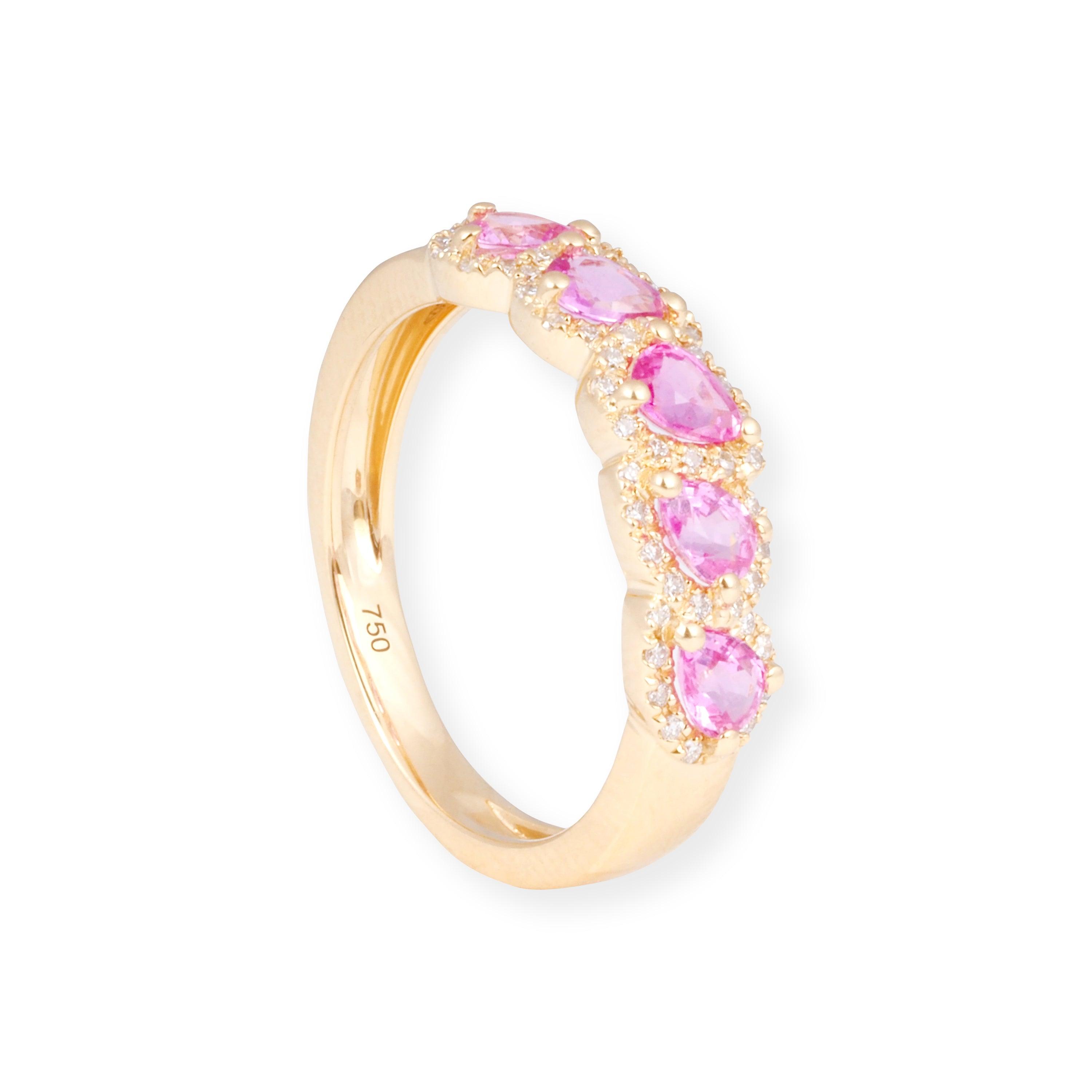 18ct Yellow Gold Ring with Diamonds and Pink Sapphires LR-7036 - Minar Jewellers