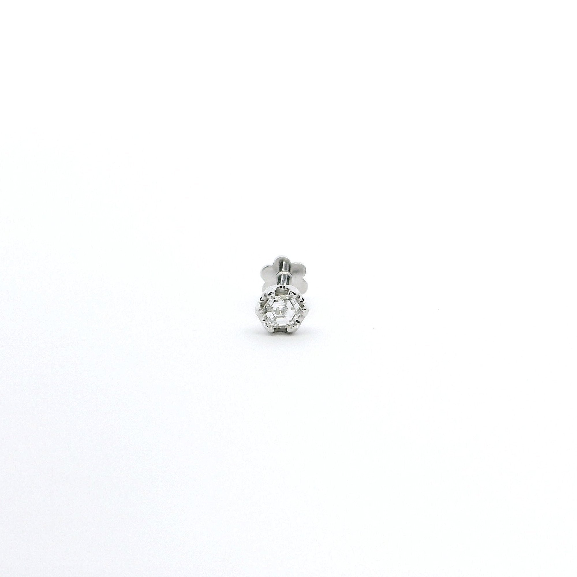 18ct White Gold Hexagon-Shaped Diamond Screw Back Nose Stud