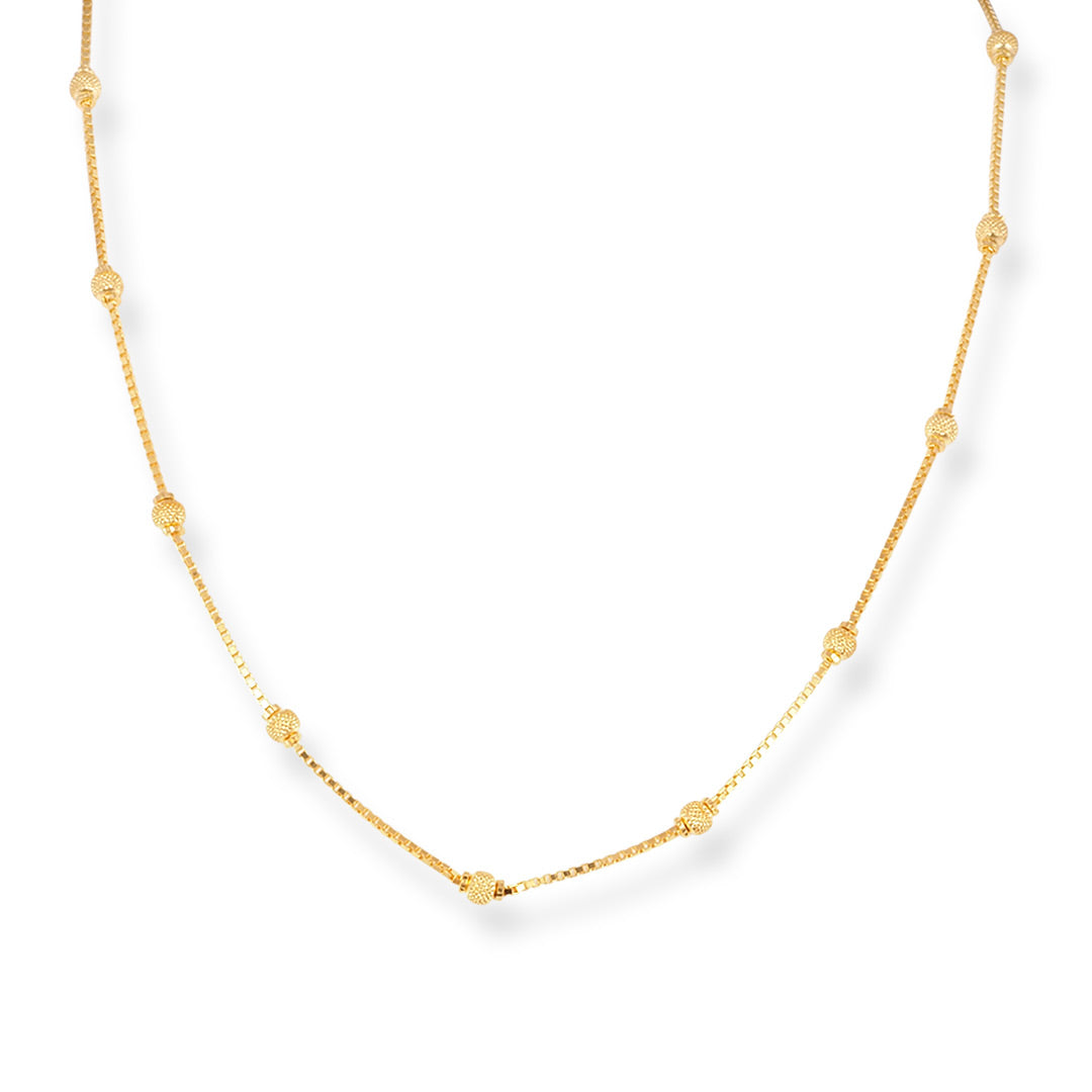 22ct Gold Chain with Diamond Cut & Gold Beads at Intervals with Lobster Clasp – Elegant Luxury Jewellery| 16 Inches