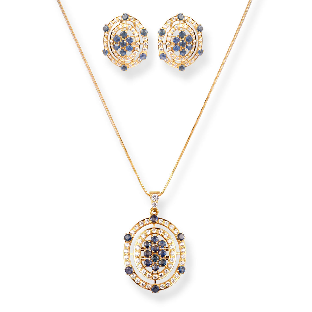 22ct Gold Necklace and Earrings Suite with White & Blue Cubic Zirconia Stones.