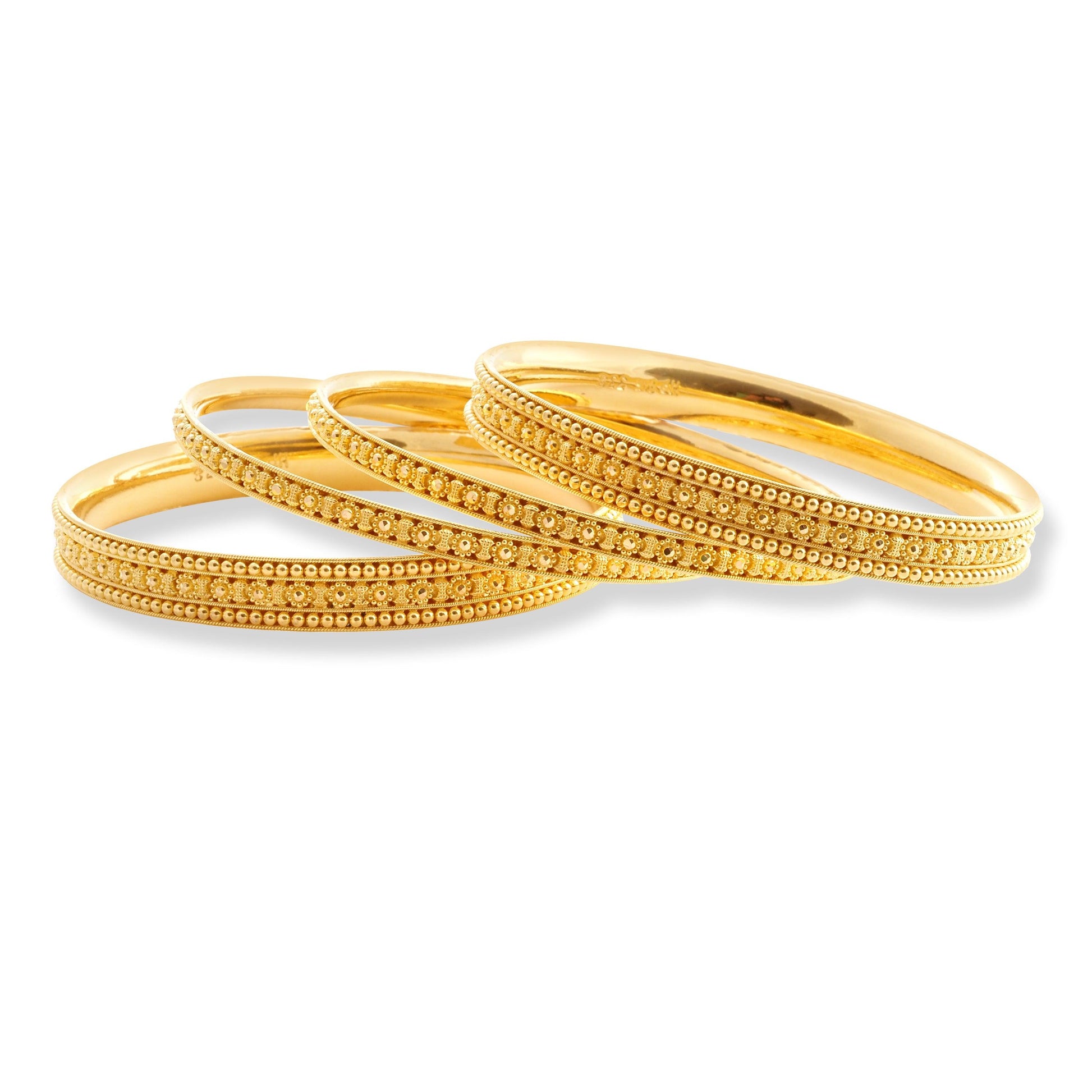 Set of Four 22ct Gold Bangles with Flower and Bead Design and Filigree Work B-8574 - Minar Jewellers