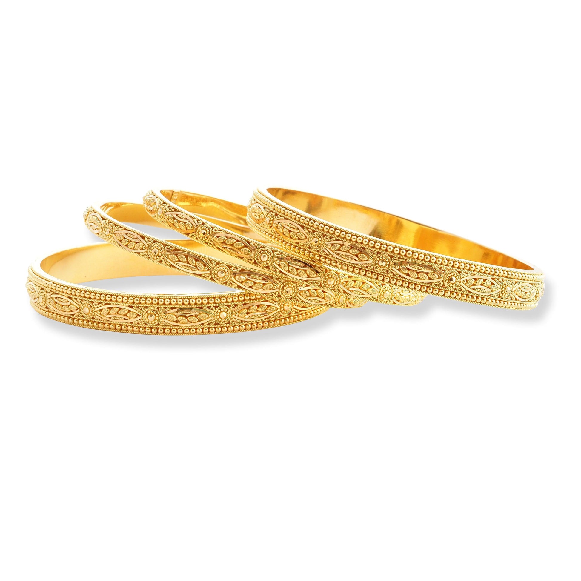 Set of Four 22ct Gold Bangles with Flower Design and Filigree Work B-8063 - Minar Jewellers