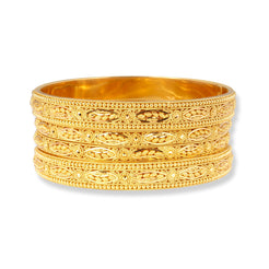 Set of Four 22ct Gold Bangles with Flower Design and Filigree Work B-8063 - Minar Jewellers