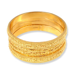 Set of Four 22ct Gold Bangles with Flower Design and Filigree Work B-8063 - Minar Jewellers