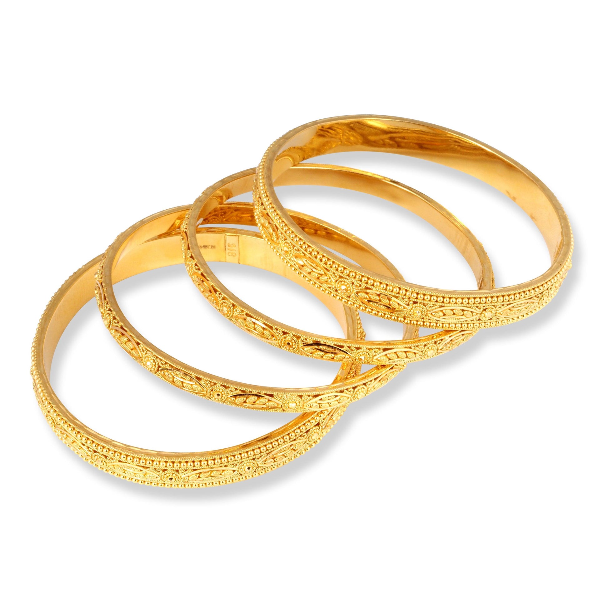 Set of Four 22ct Gold Bangles with Flower Design and Filigree Work B-8063 - Minar Jewellers