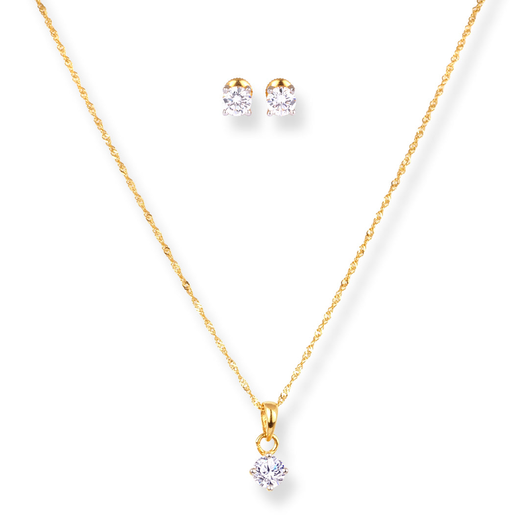 22ct Gold Solitaire Pendant & Earrings Suite with White Cubic Zirconia Stones- 8624