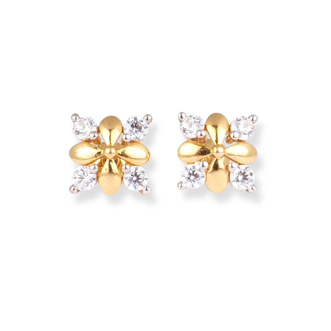 22ct Yellow Gold Cubic Zirconia Stud Earrings E-8654 - Minar Jewellers